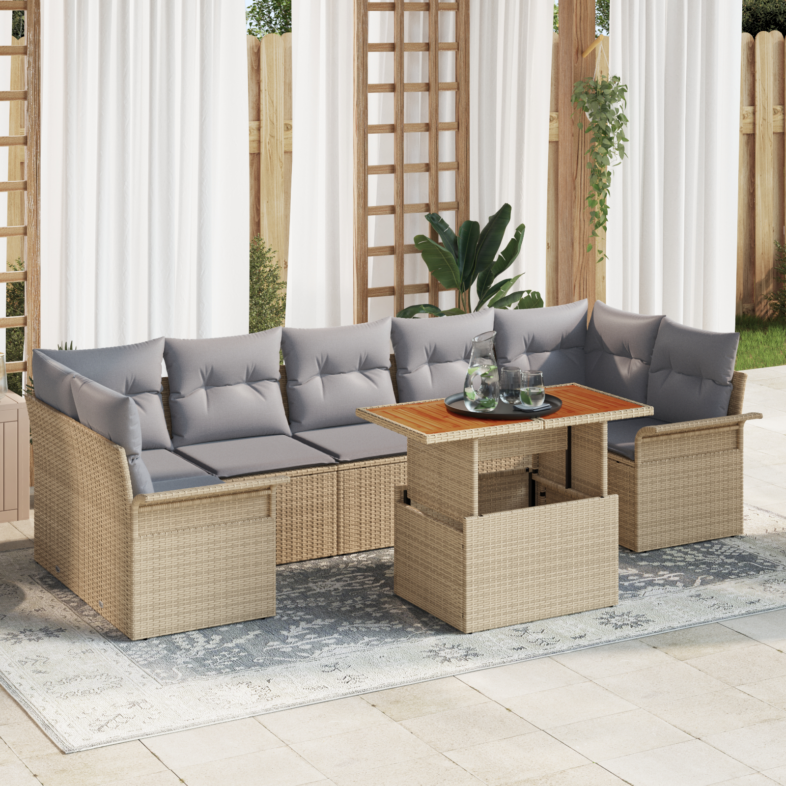 vidaXL Set de canapele pentru grădină 8 pcs bej și gri deschis