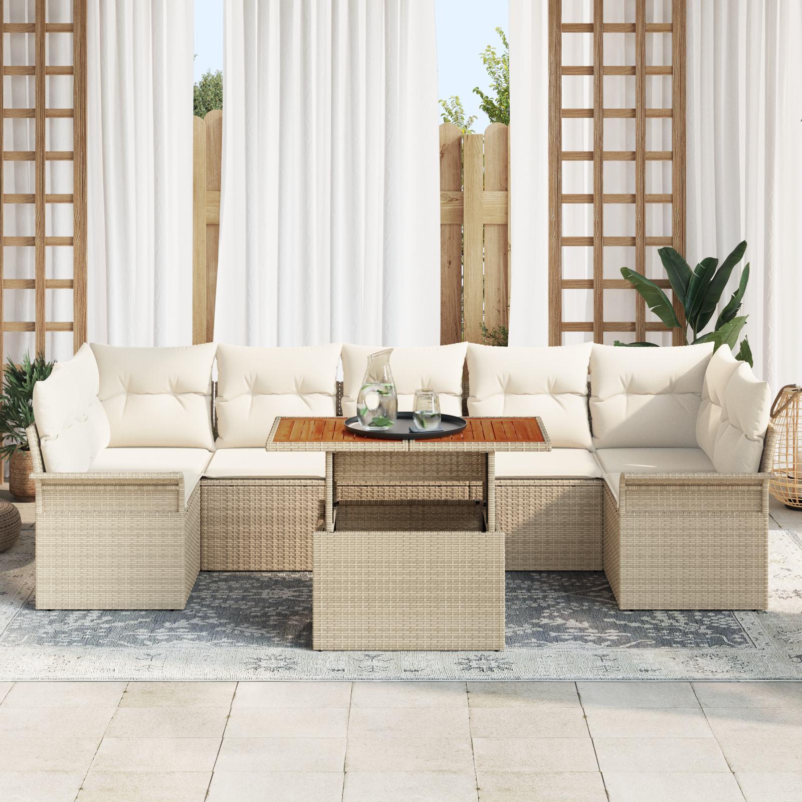 vidaXL Set de canapele pentru grădină cu pernă 8 pcs bej și crem