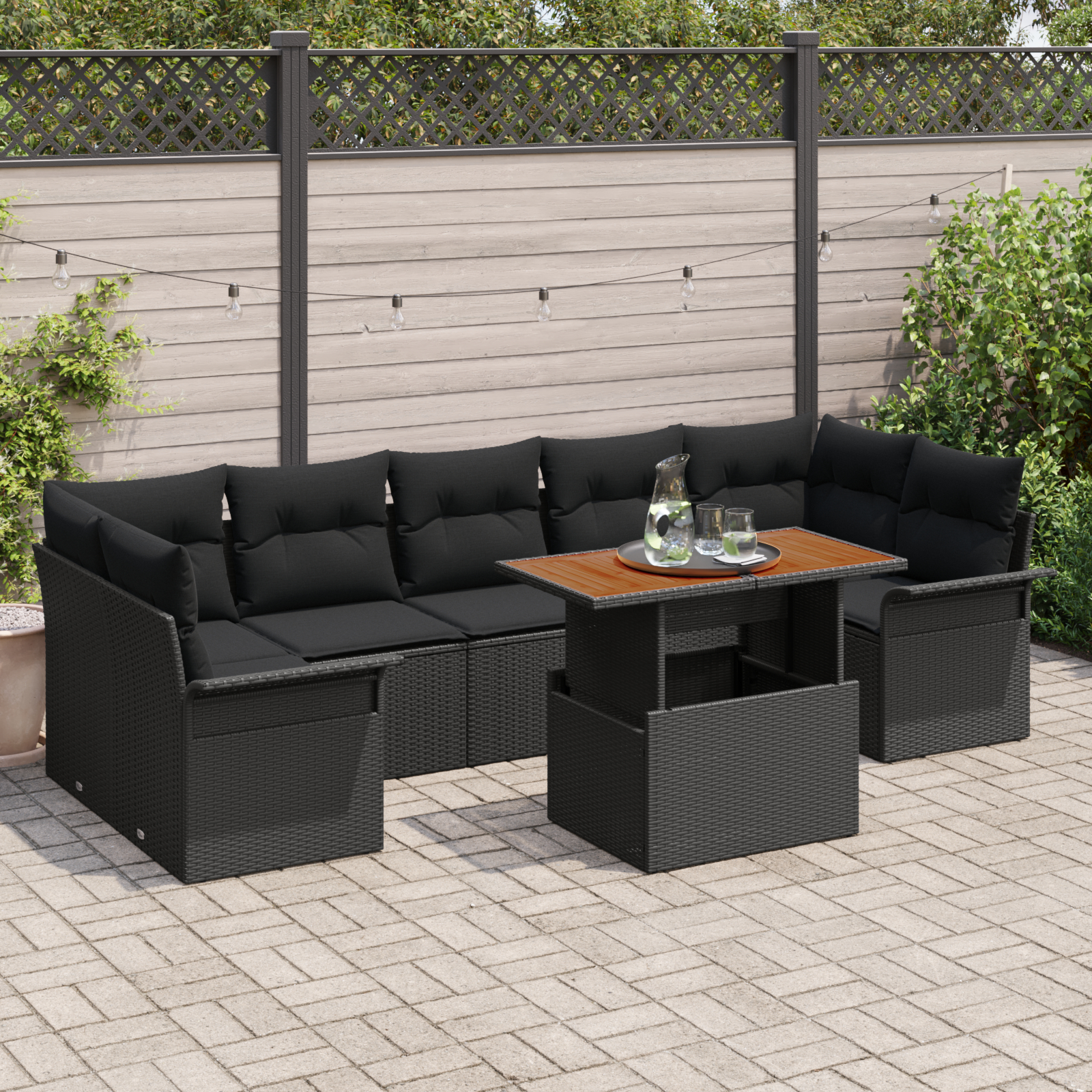 vidaXL Set de canapele pentru grădină 8 pcs Negru 100 x 55 x 73 cm