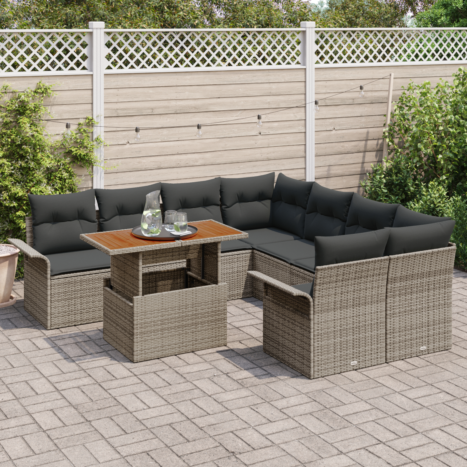 vidaXL Set de canapele pentru grădină cu pernă Manual 9 pcs Gri