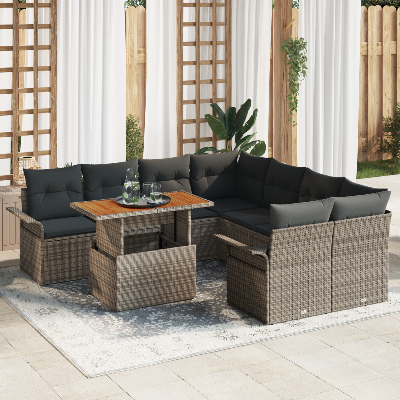 vidaXL Set de canapele pentru grădină cu pernă Manual 9 pcs Gri