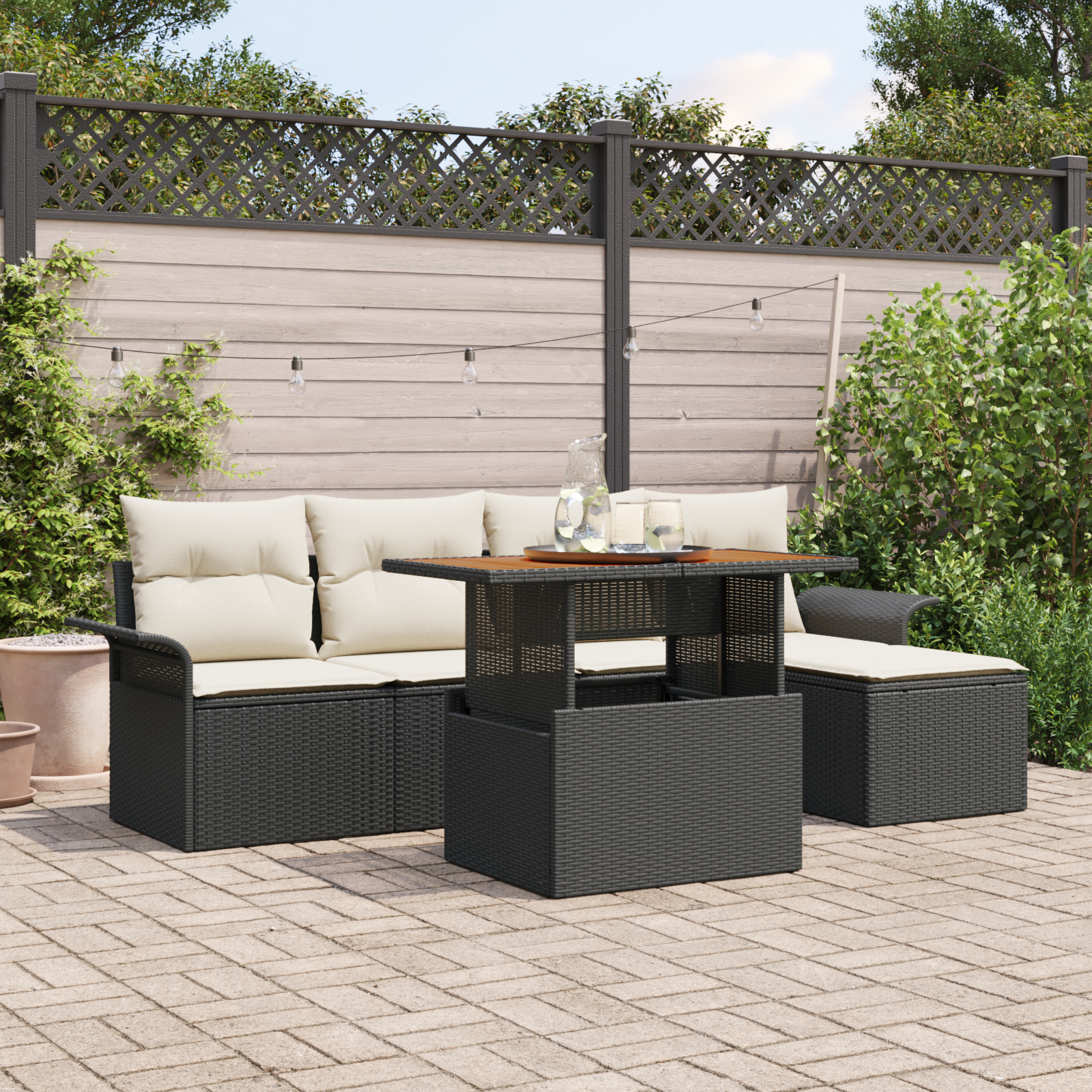 vidaXL Set de canapele pentru grădină cu pernă 6 pcs negru și crem vidaXL Set de canapele pentru grădină cu pernă 6 pcs negru și crem
