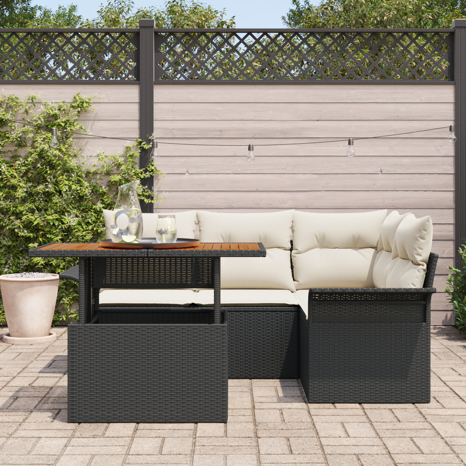 vidaXL Set de canapele pentru grădină cu pernă 5 pcs negru și crem vidaXL Set de canapele pentru grădină cu pernă 5 pcs negru și crem