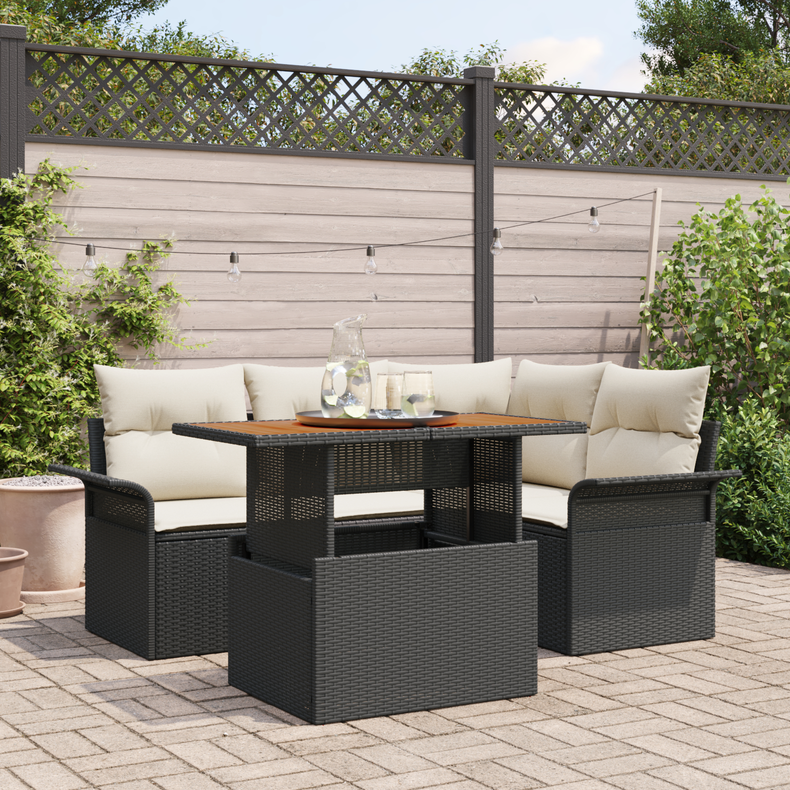 vidaXL Set de canapele pentru grădină cu pernă 5 pcs negru și crem vidaXL Set de canapele pentru grădină cu pernă 5 pcs negru și crem