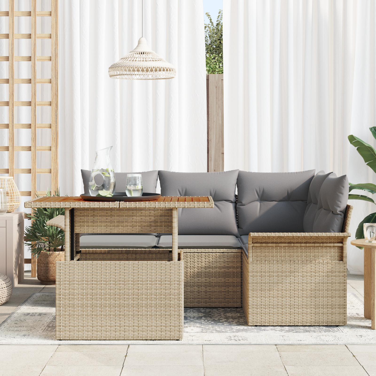 vidaXL Set de canapele pentru grădină 5 pcs bej și gri deschis