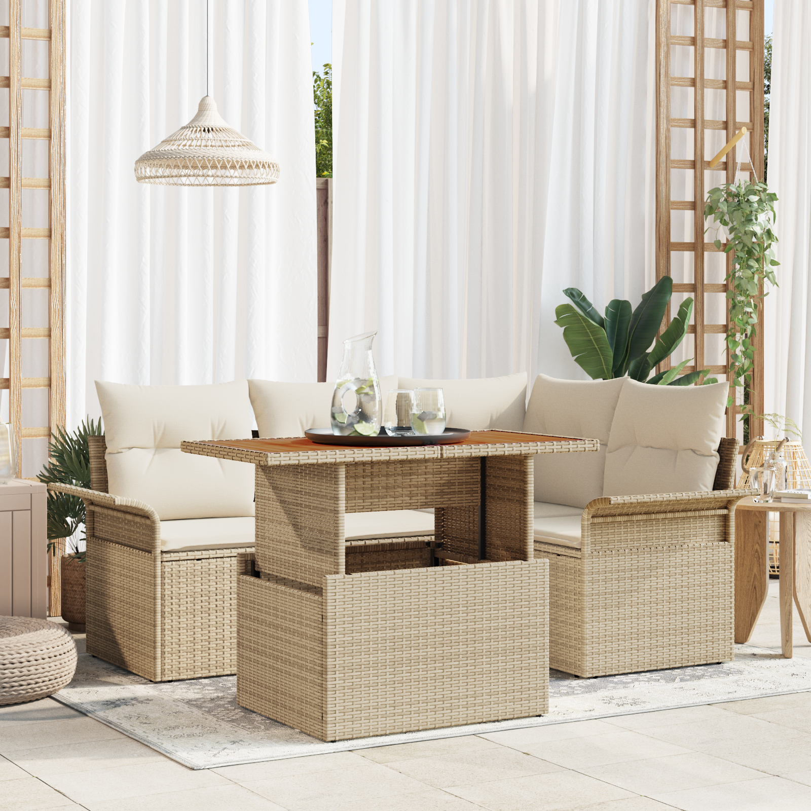 vidaXL Set de canapele pentru grădină cu pernă 5 pcs bej și crem vidaXL Set de canapele pentru grădină cu pernă 5 pcs bej și crem