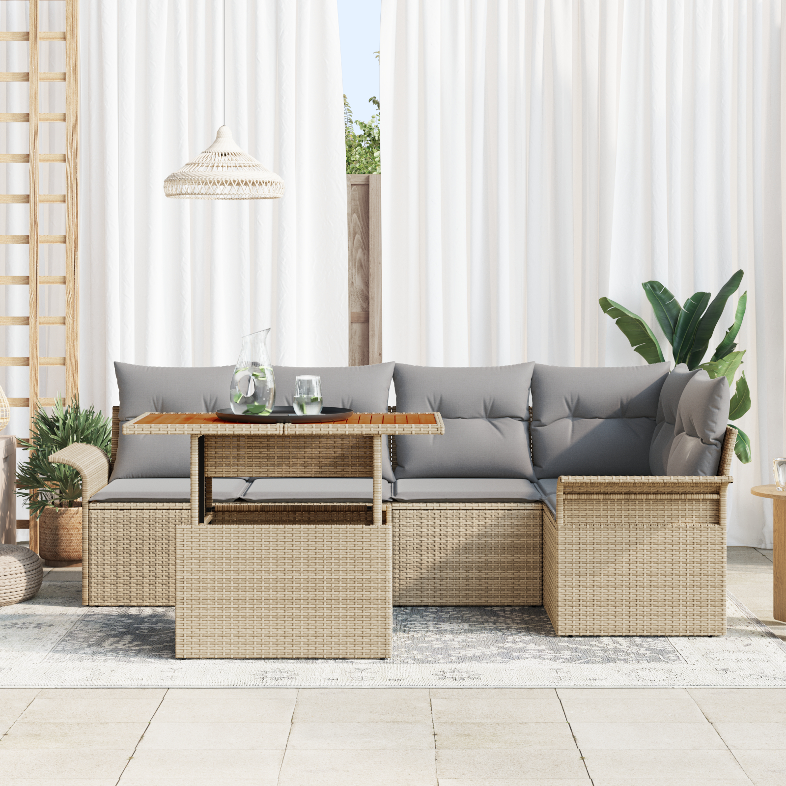 vidaXL Set de canapele pentru grădină 6 pcs bej și gri deschis