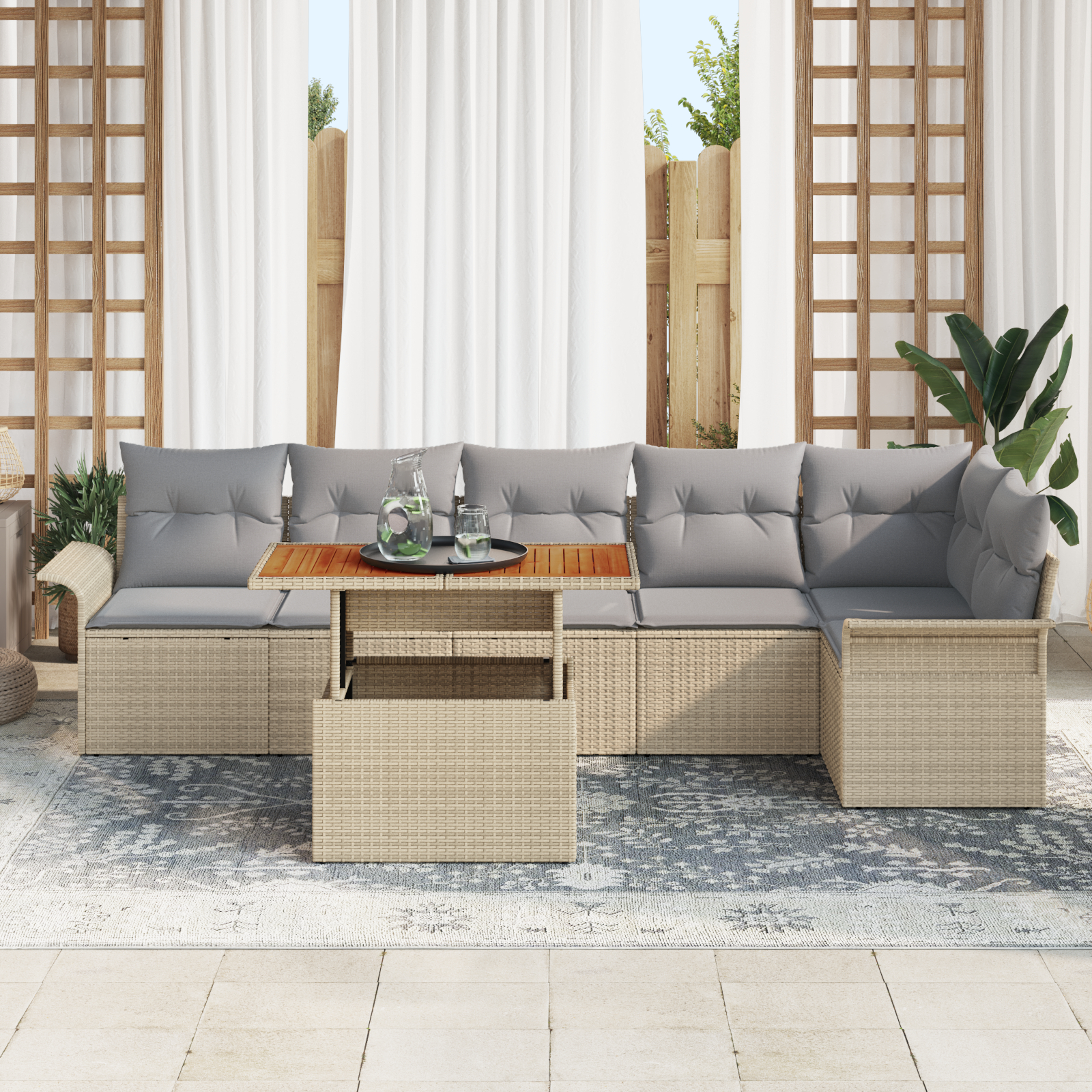 vidaXL Set de canapele pentru grădină Manual 7 pcs bej și gri deschis