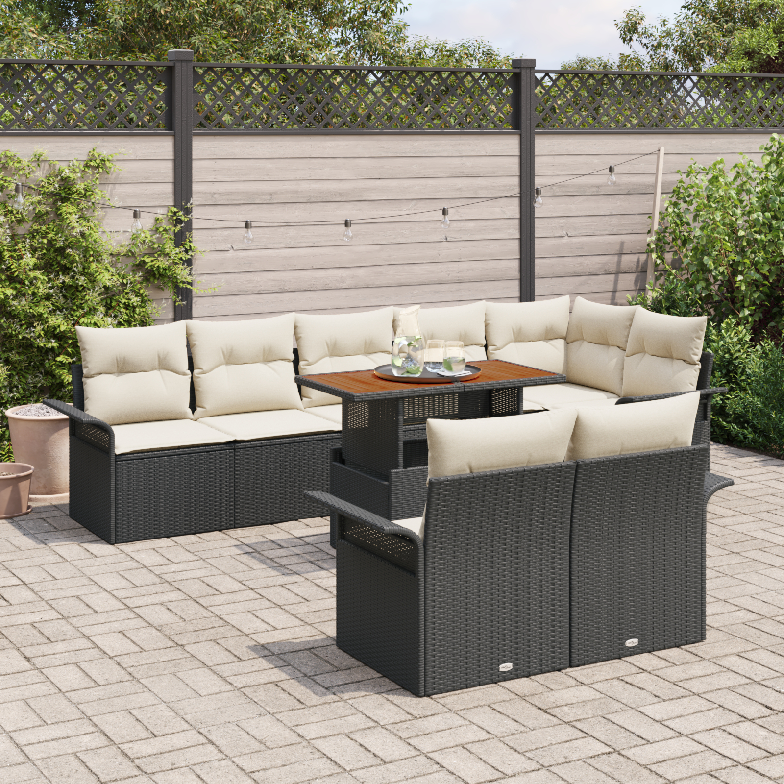 vidaXL Set de canapele pentru grădină cu pernă 9 pcs negru și crem vidaXL Set de canapele pentru grădină cu pernă 9 pcs negru și crem