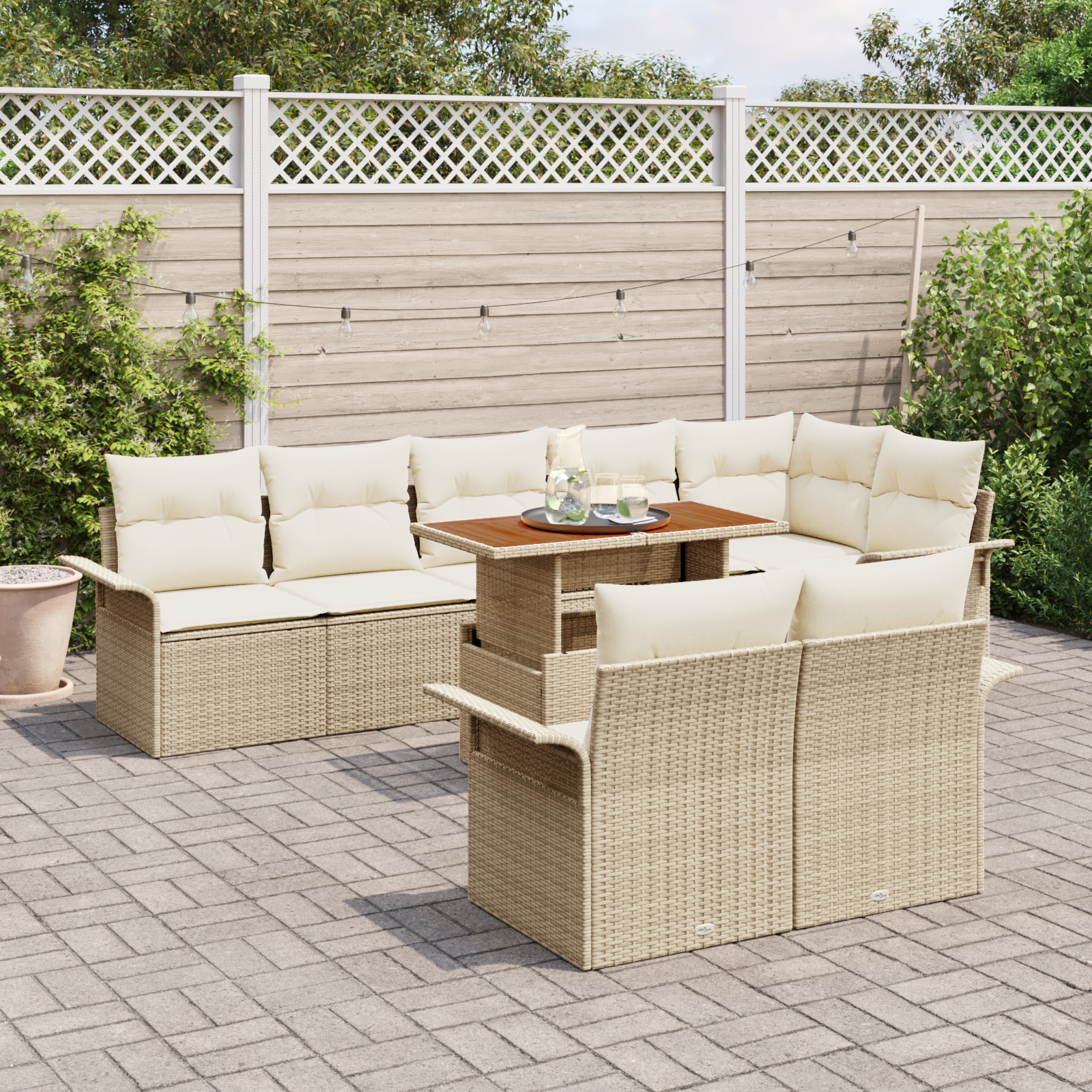vidaXL Set de canapele pentru grădină cu pernă 9 pcs bej și crem