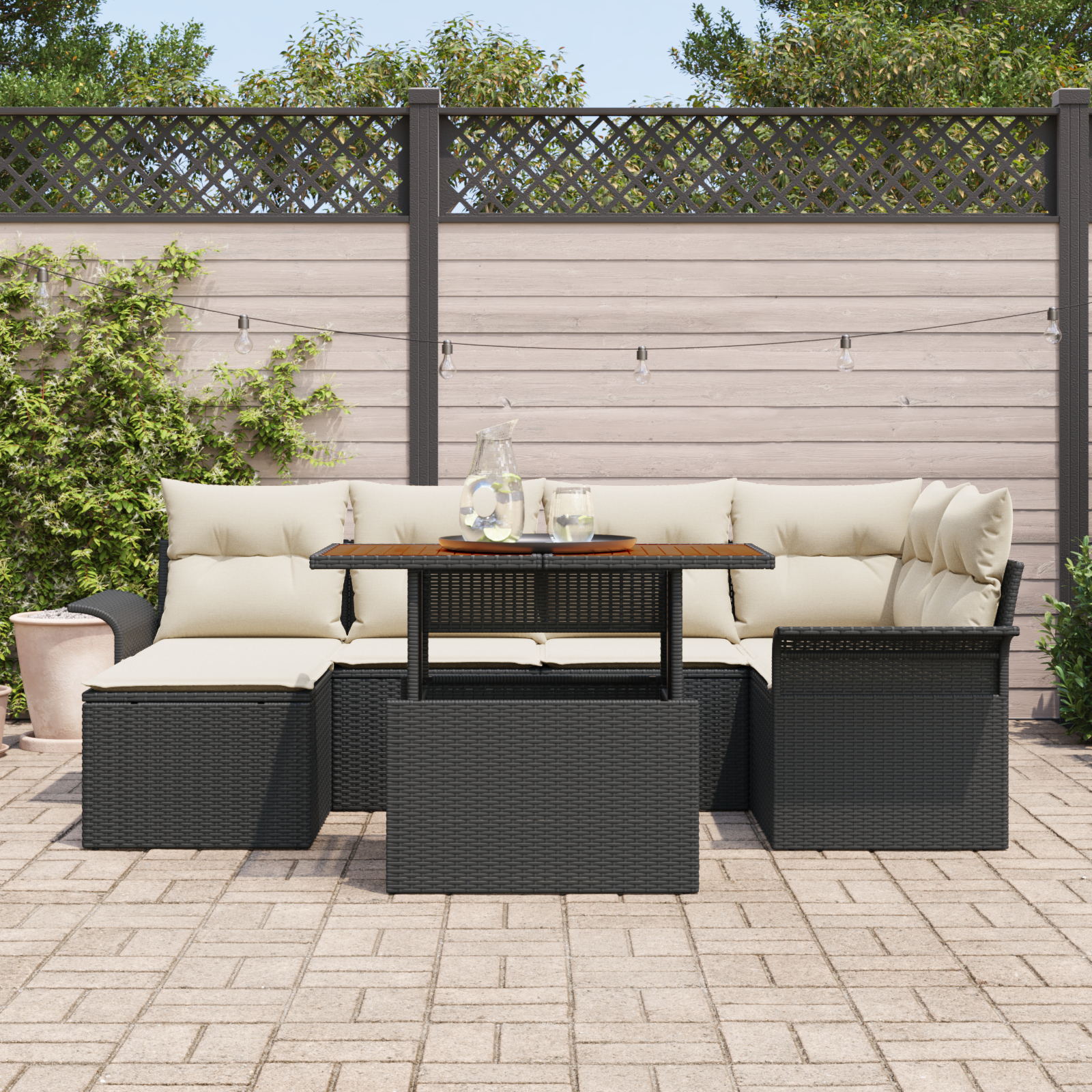 vidaXL Set de canapele pentru grădină cu pernă 7 pcs negru și crem vidaXL Set de canapele pentru grădină cu pernă 7 pcs negru și crem