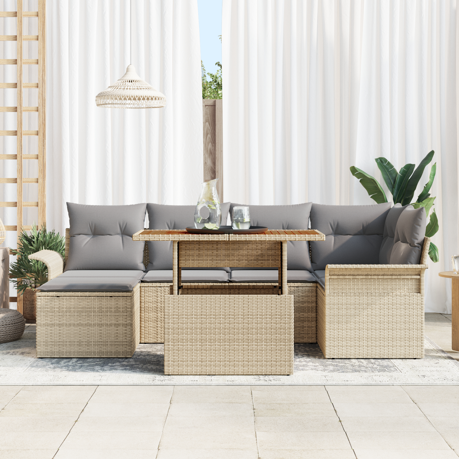 vidaXL Set de canapele pentru grădină 7 pcs bej și gri deschis