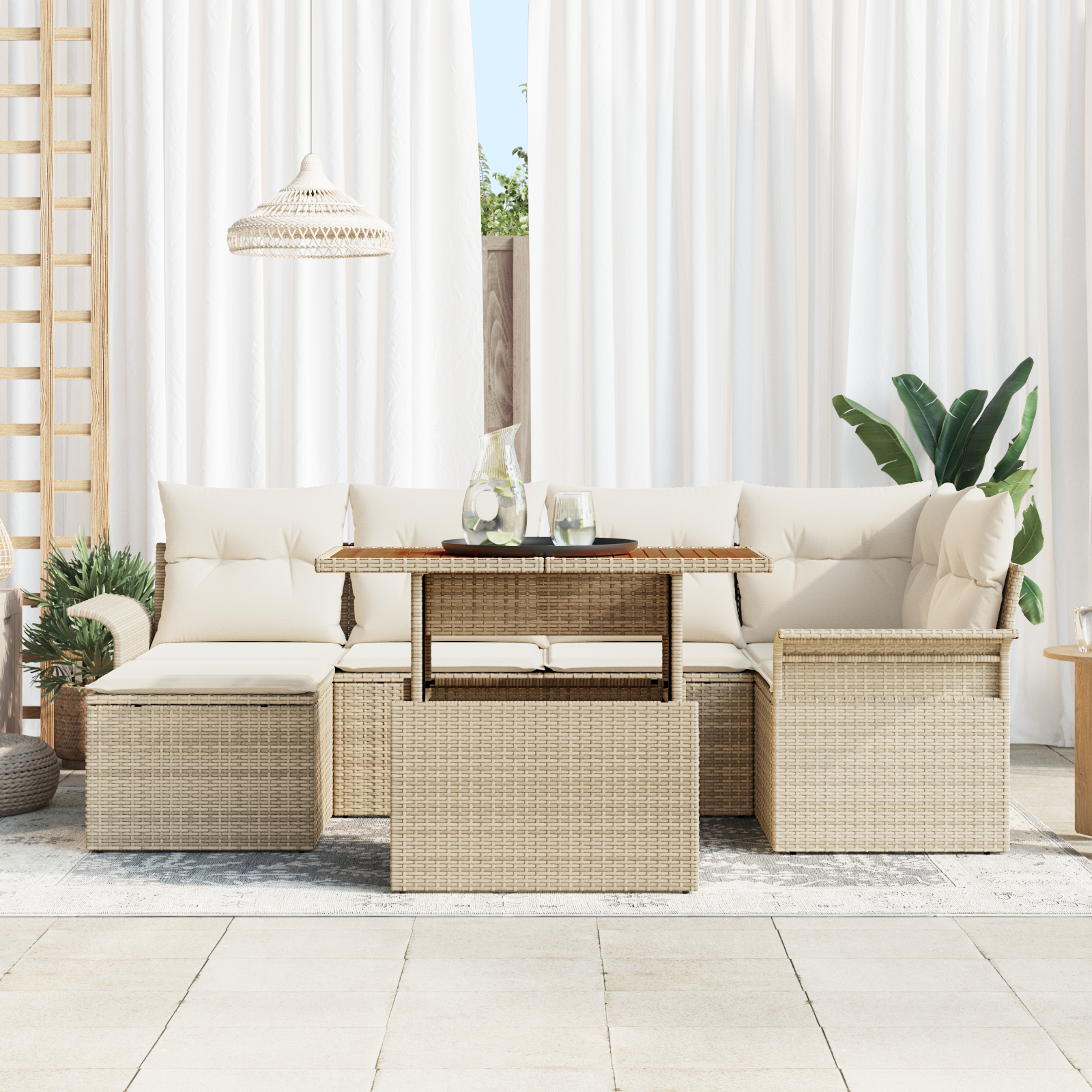 vidaXL Set de canapele pentru grădină cu pernă 7 pcs bej și crem vidaXL Set de canapele pentru grădină cu pernă 7 pcs bej și crem