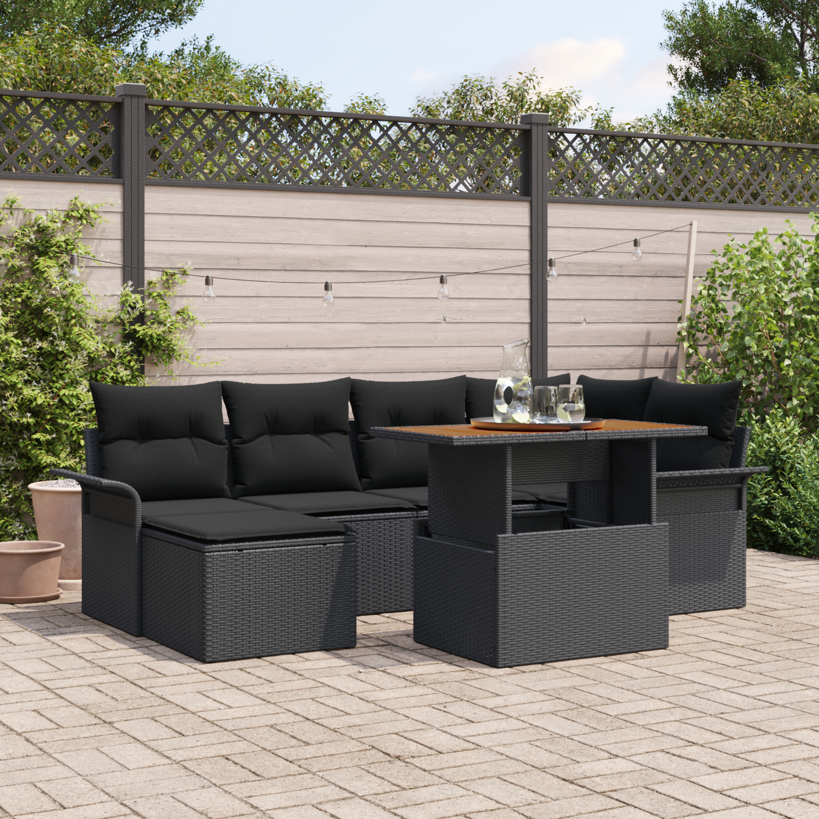 vidaXL Set de canapele pentru grădină cu pernă 7 pcs Negru vidaXL Set de canapele pentru grădină cu pernă 7 pcs Negru