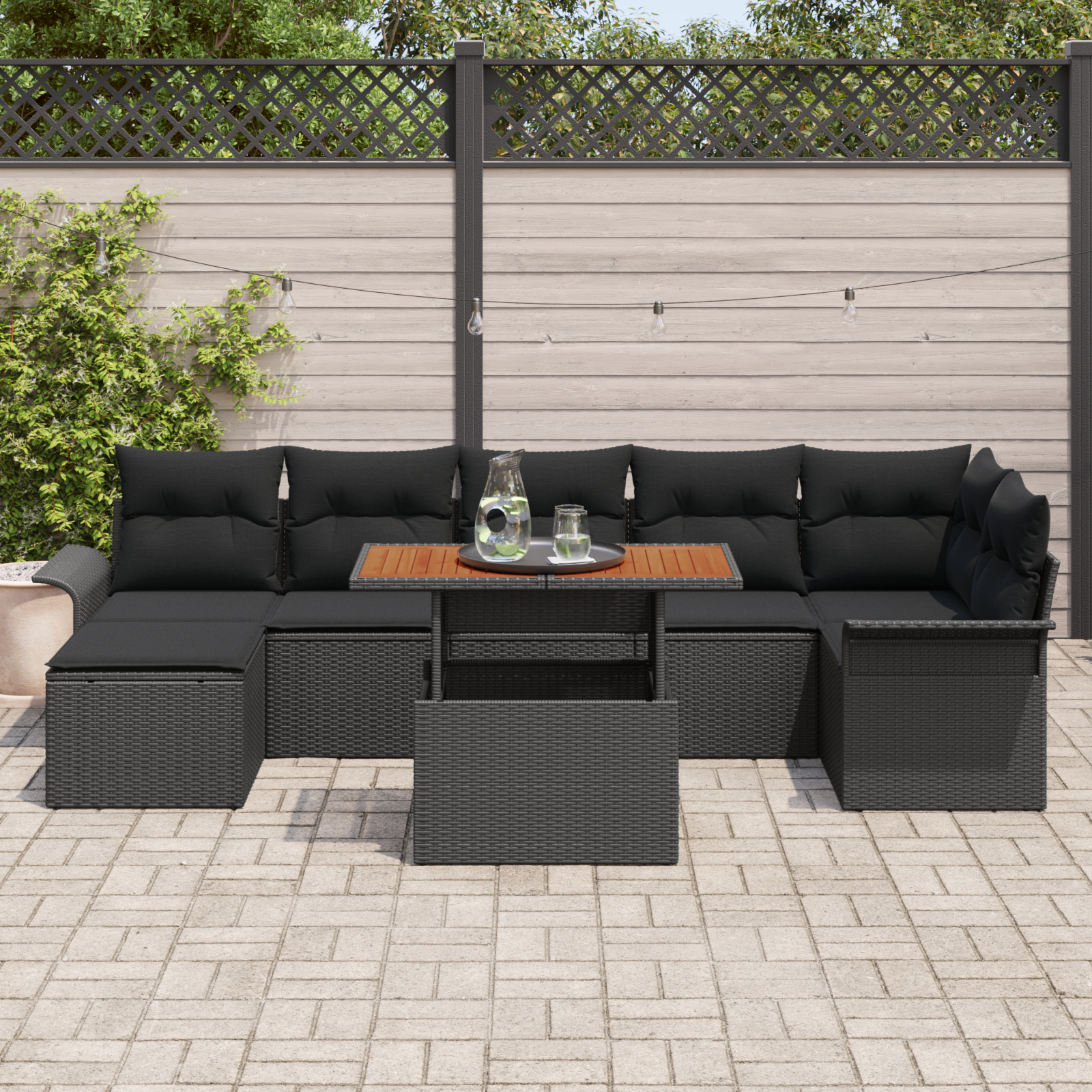 vidaXL Set de canapele pentru grădină cu pernă 8 pcs Negru