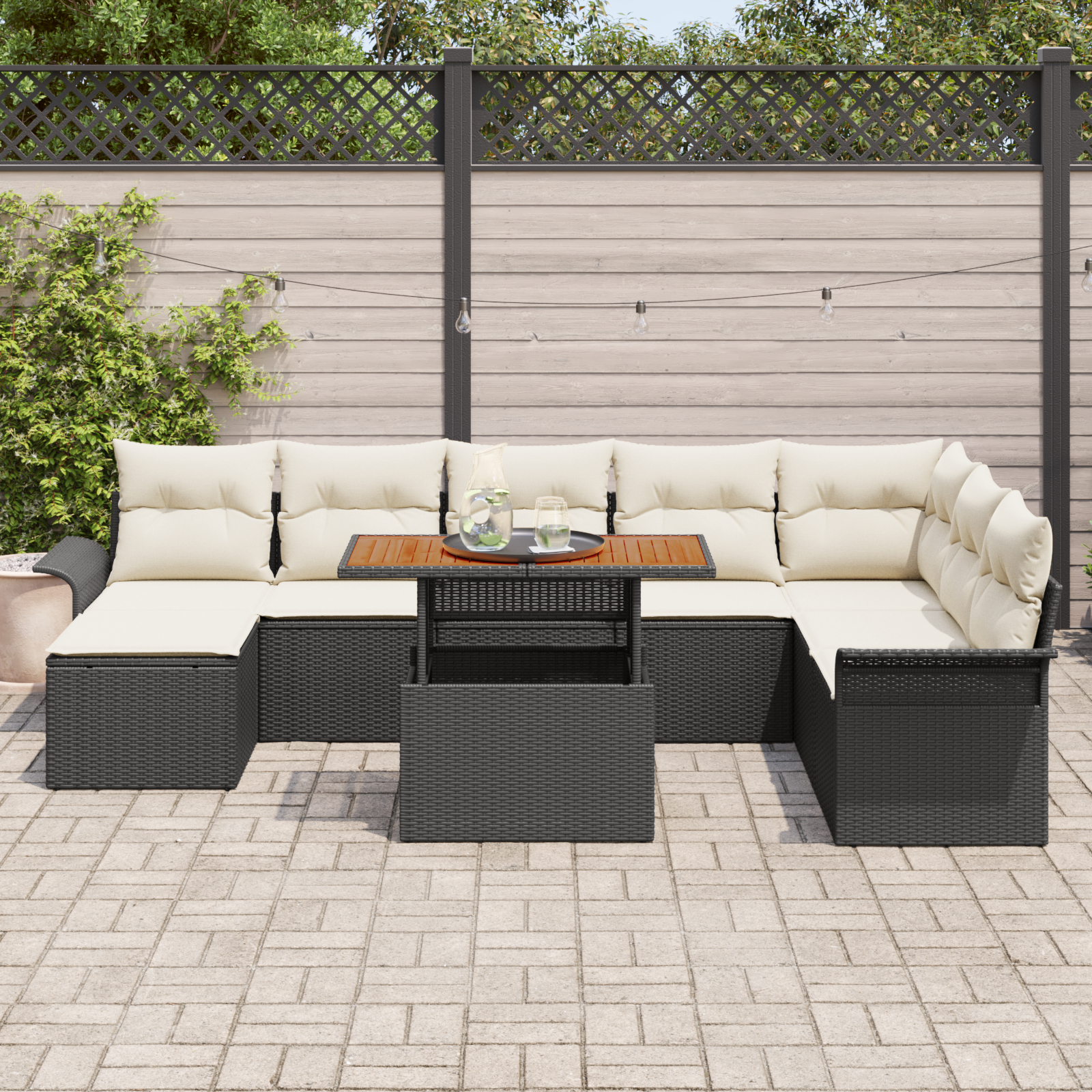 vidaXL Set de canapele pentru grădină cu pernă 9 pcs negru și crem