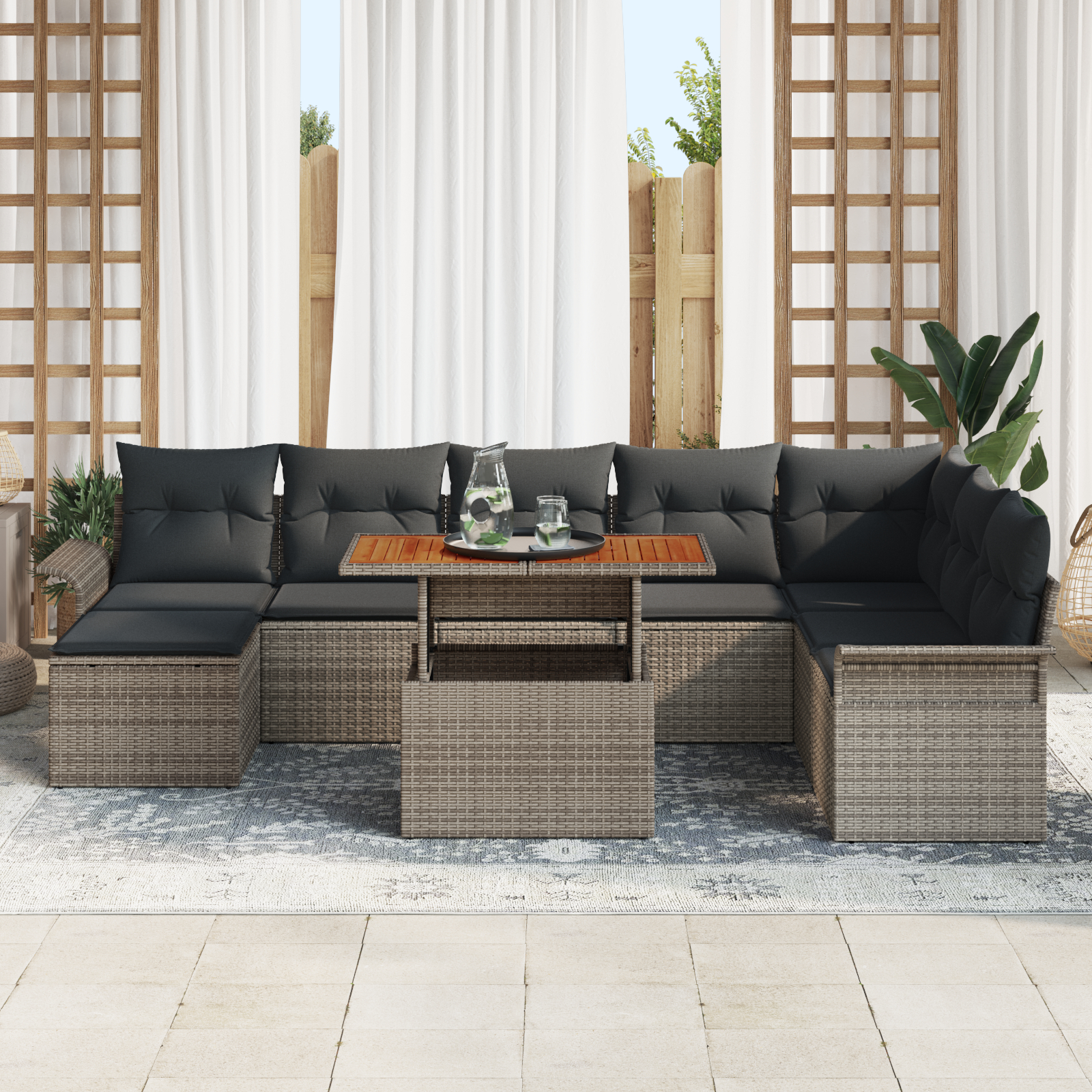 vidaXL Set de canapele pentru grădină cu pernă 9 pcs Gri