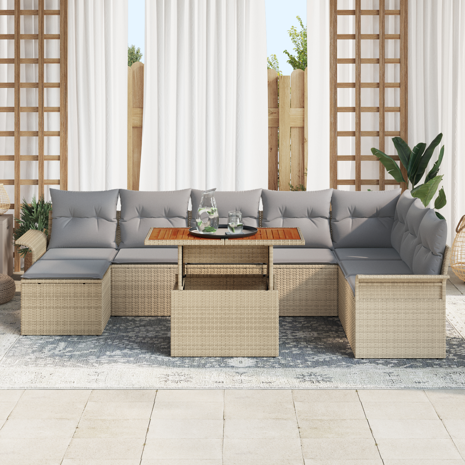 vidaXL Set de canapele pentru grădină 9 pcs bej și gri deschis