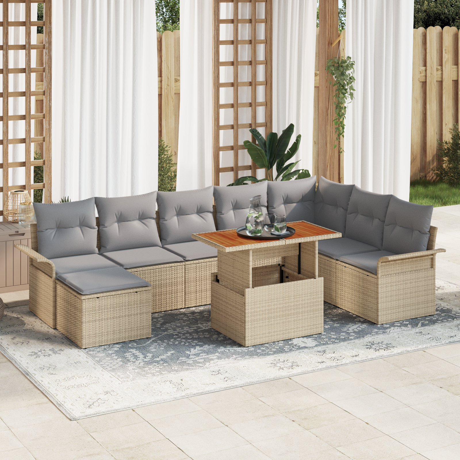 vidaXL Set de canapele pentru grădină 9 pcs bej și gri deschis
