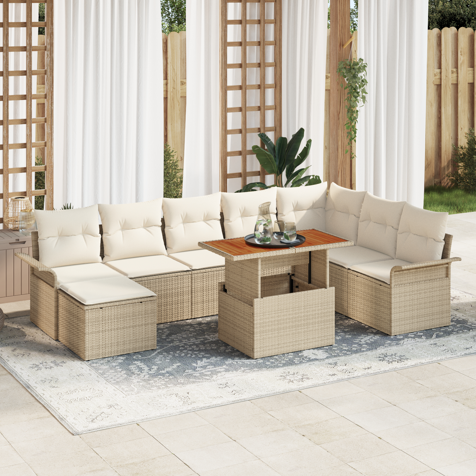 vidaXL Set de canapele pentru grădină cu pernă 9 pcs bej și crem