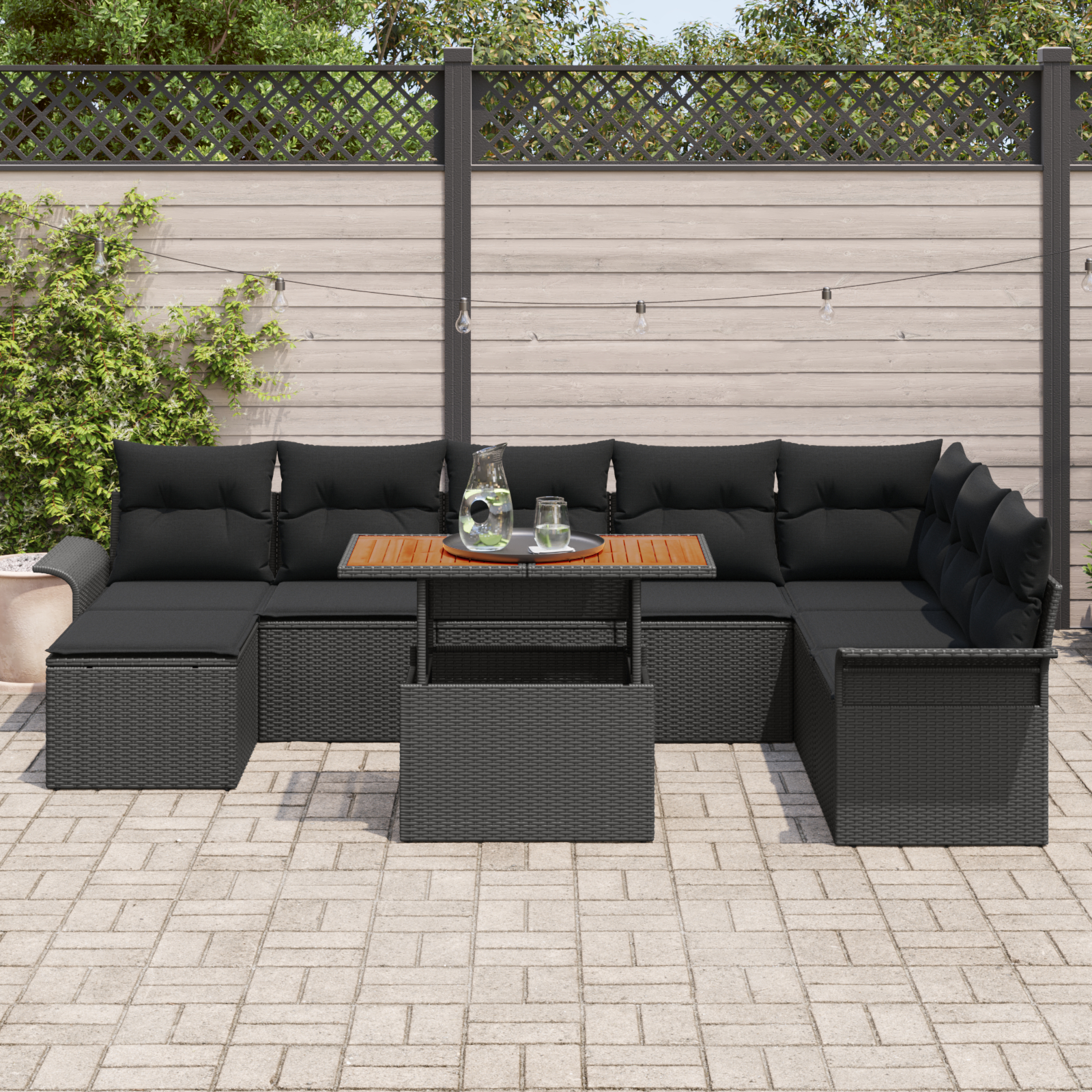 vidaXL Set de canapele pentru grădină cu pernă 9 pcs Negru vidaXL Set de canapele pentru grădină cu pernă 9 pcs Negru
