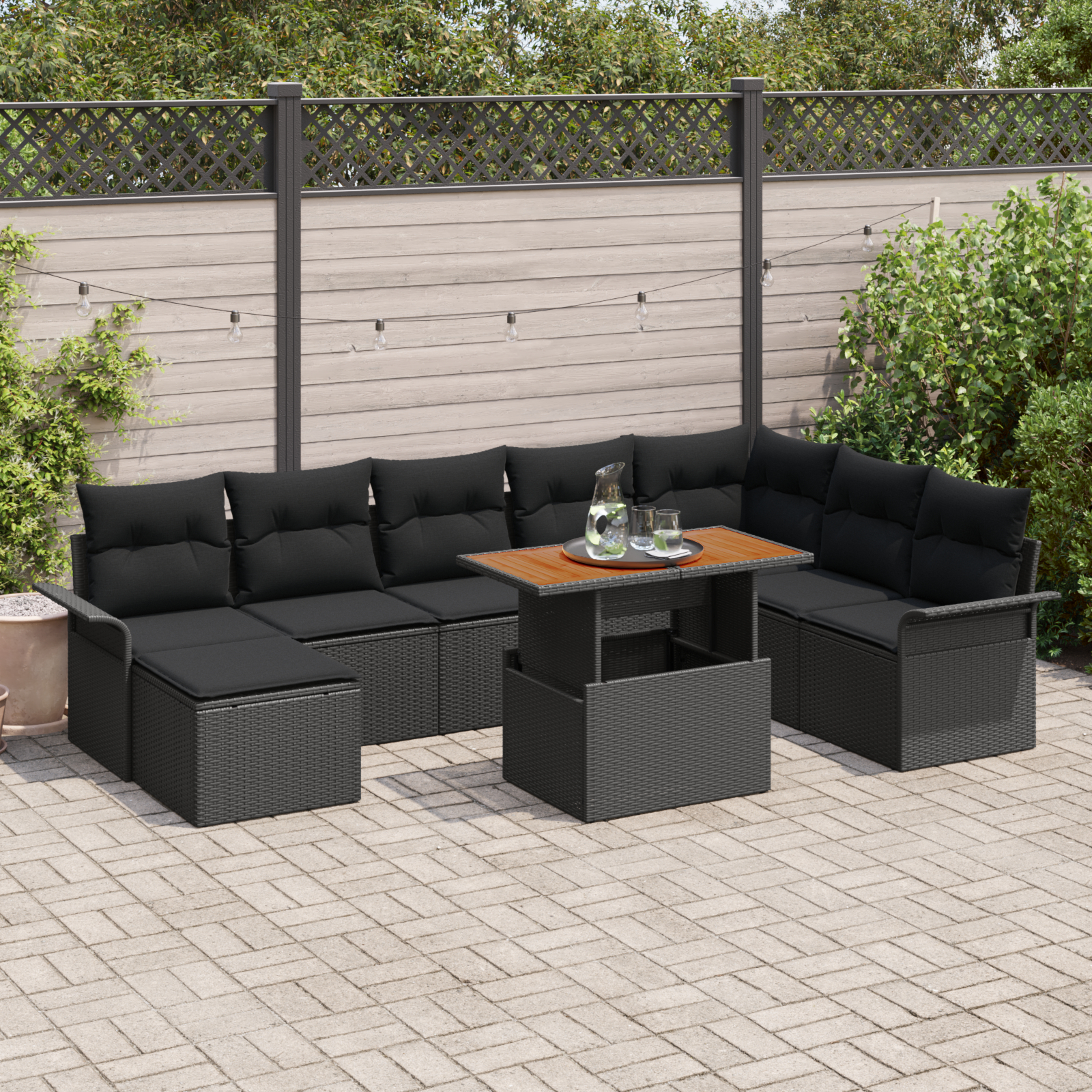 vidaXL Set de canapele pentru grădină cu pernă 9 pcs Negru vidaXL Set de canapele pentru grădină cu pernă 9 pcs Negru