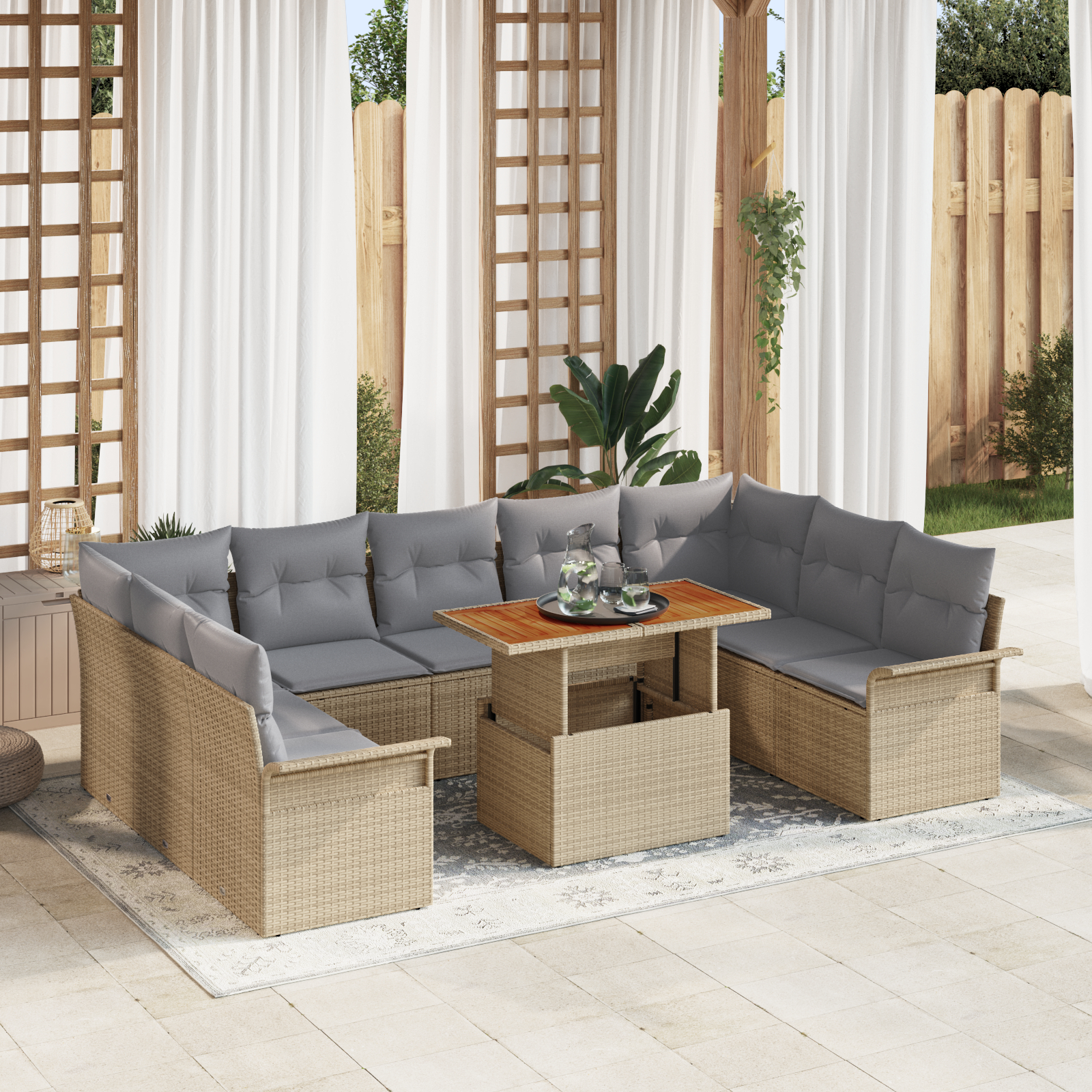 vidaXL Set de canapele pentru grădină 10 pcs bej și gri deschis vidaXL Set de canapele pentru grădină 10 pcs bej și gri deschis