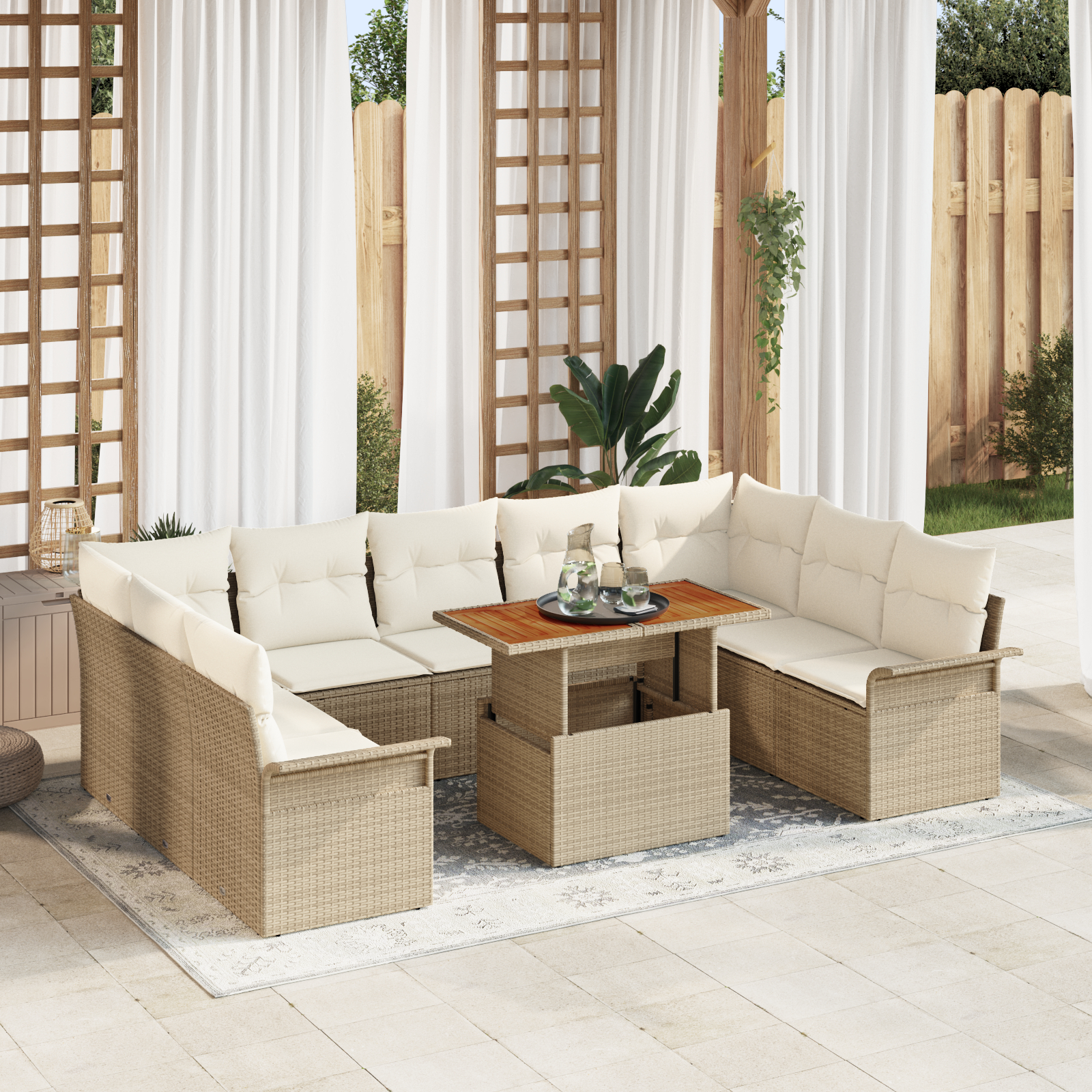 vidaXL Set de canapele pentru grădină cu pernă 10 pcs bej și crem