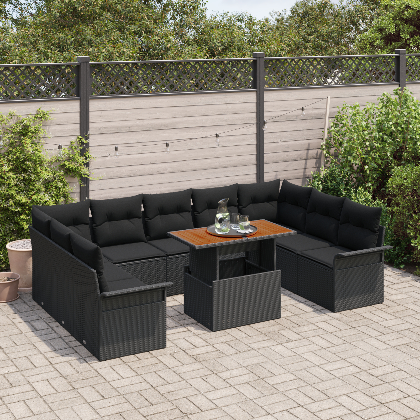vidaXL Set de canapele pentru grădină 10 pcs Negru 100 x 55 x 73 cm vidaXL Set de canapele pentru grădină 10 pcs Negru 100 x 55 x 73 cm