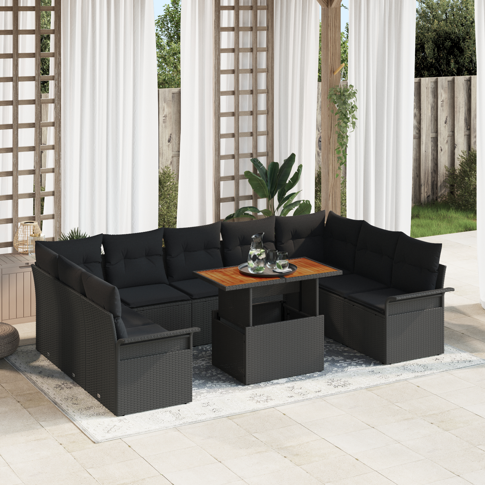 vidaXL Set de canapele pentru grădină 10 pcs Negru 100 x 55 x 73 cm vidaXL Set de canapele pentru grădină 10 pcs Negru 100 x 55 x 73 cm