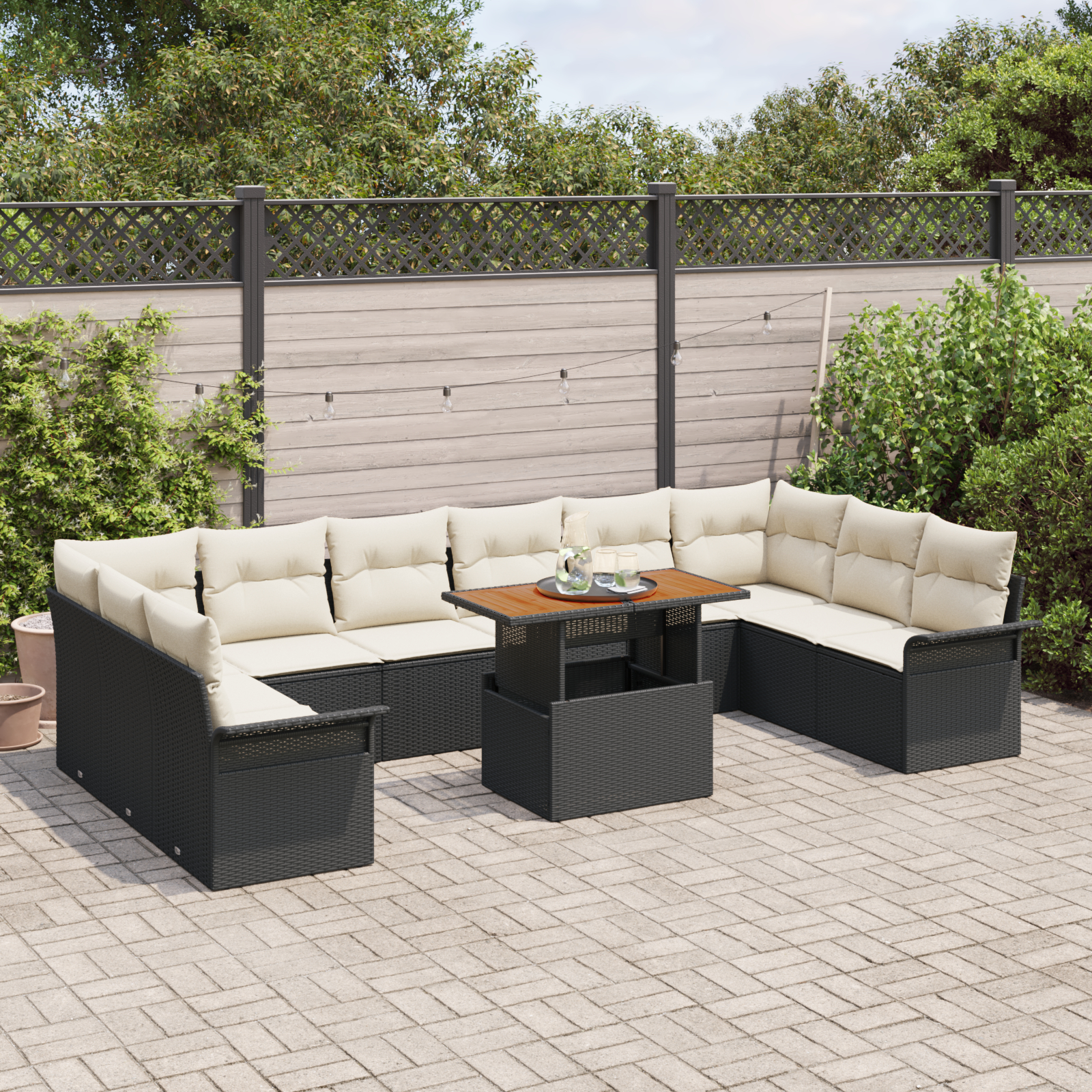vidaXL Set de canapele pentru grădină cu pernă 11 pcs negru și crem