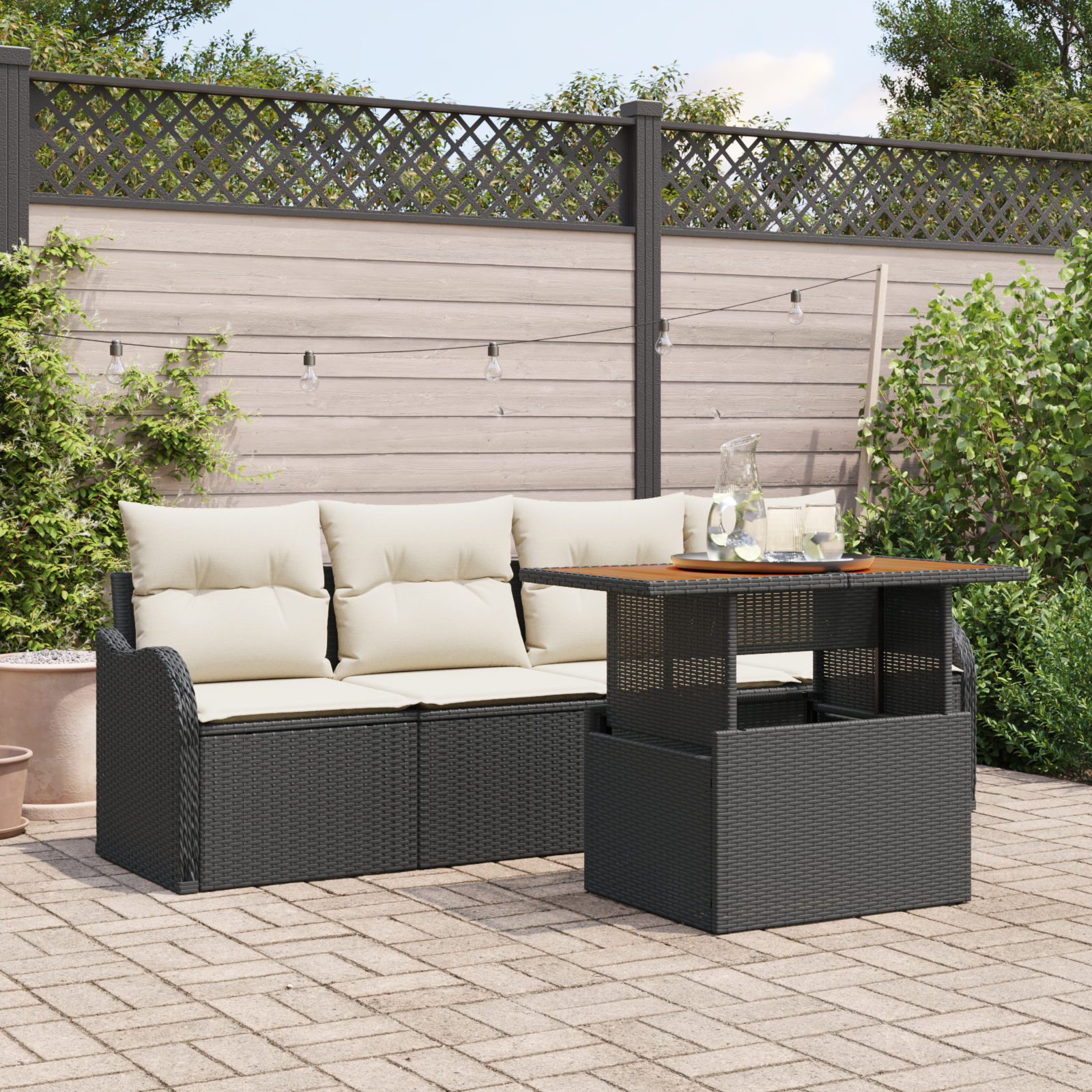 vidaXL Set de canapele pentru grădină cu pernă 5 pcs negru și crem vidaXL Set de canapele pentru grădină cu pernă 5 pcs negru și crem