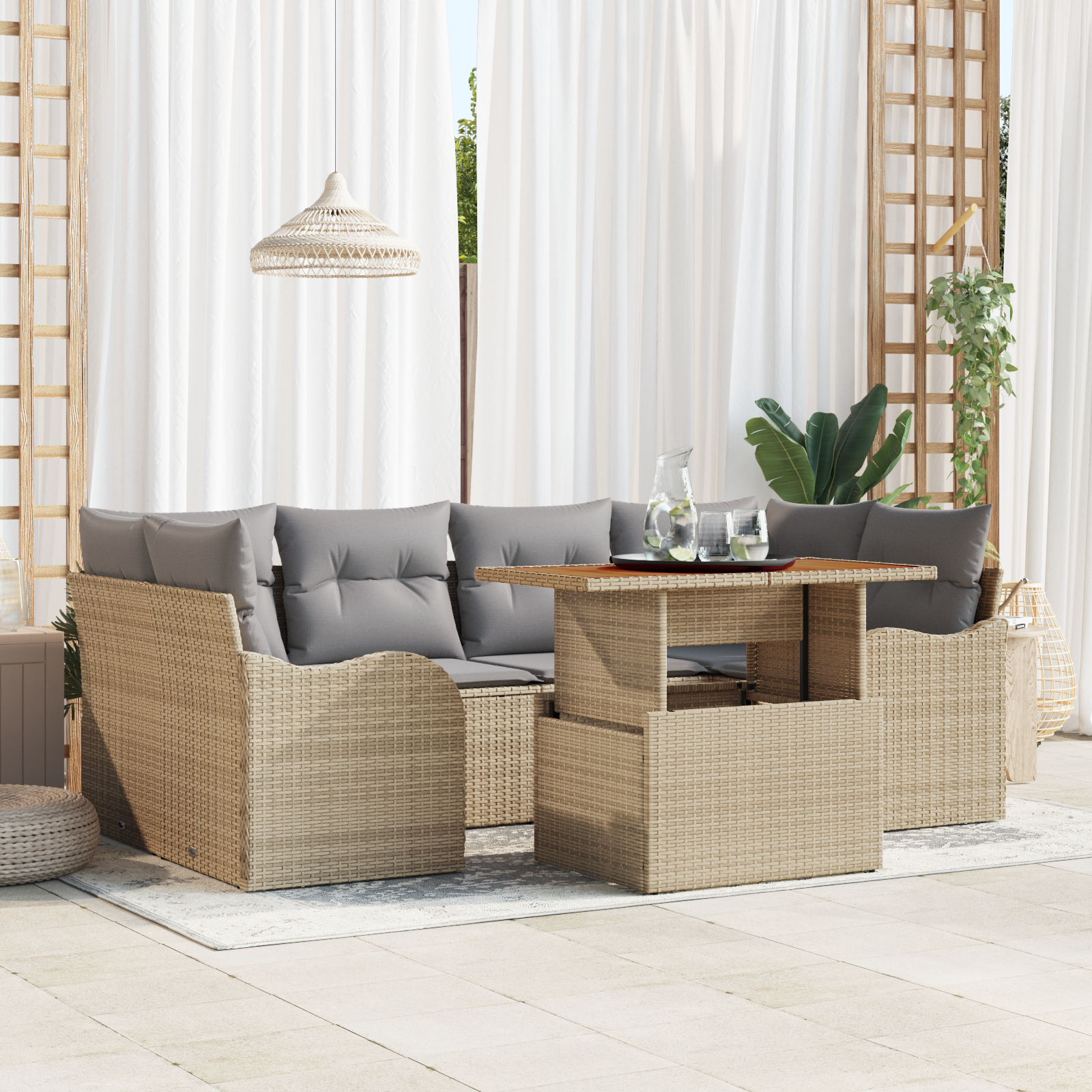 vidaXL Set de canapele pentru grădină Manual 7 pcs bej și gri deschis