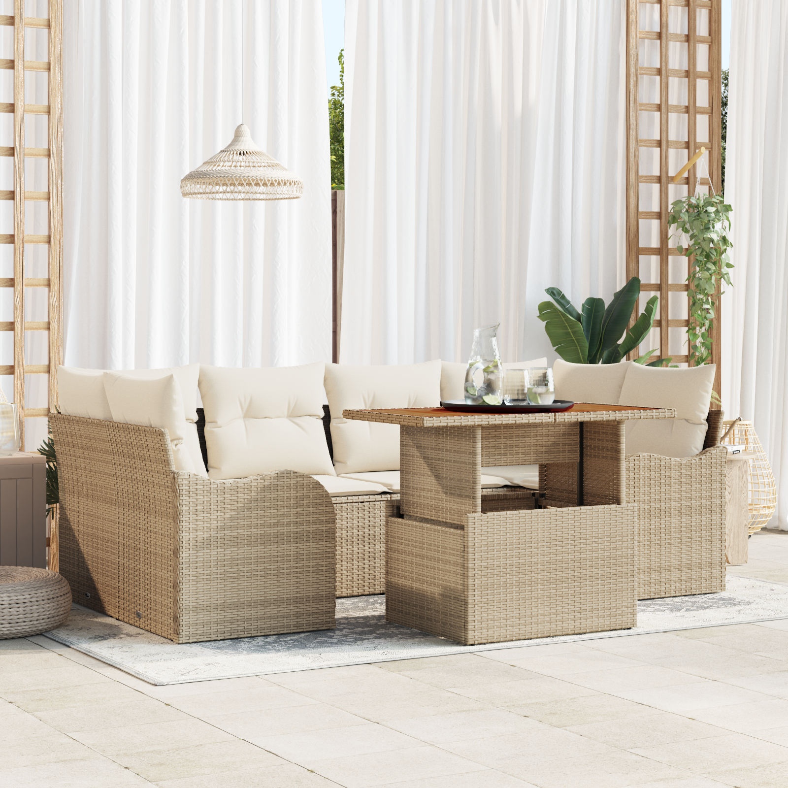 vidaXL Set de canapele pentru grădină cu pernă 7 pcs bej și crem vidaXL Set de canapele pentru grădină cu pernă 7 pcs bej și crem