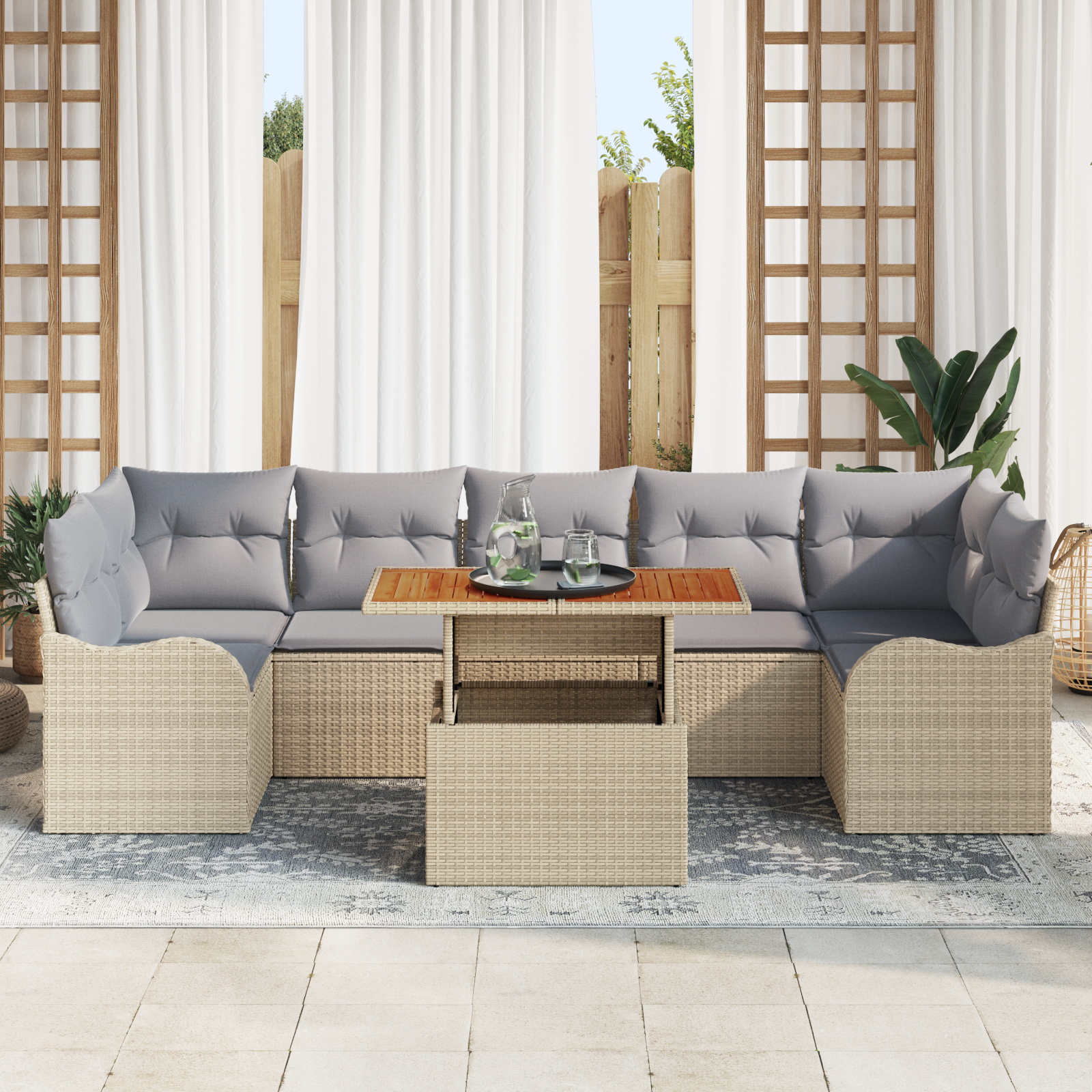 vidaXL Set de canapele pentru grădină 8 pcs bej și gri deschis