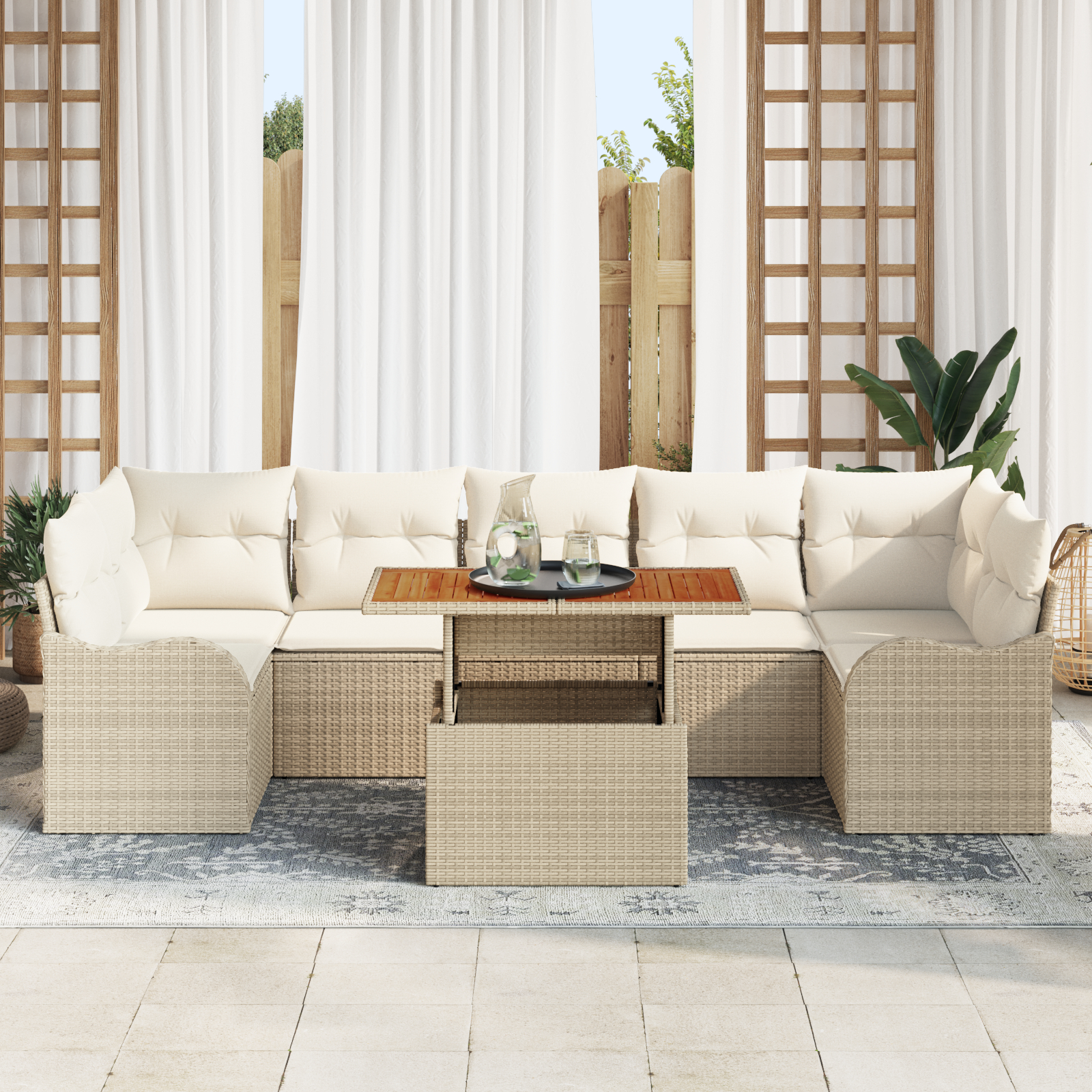 vidaXL Set de canapele pentru grădină cu pernă 8 pcs bej și crem