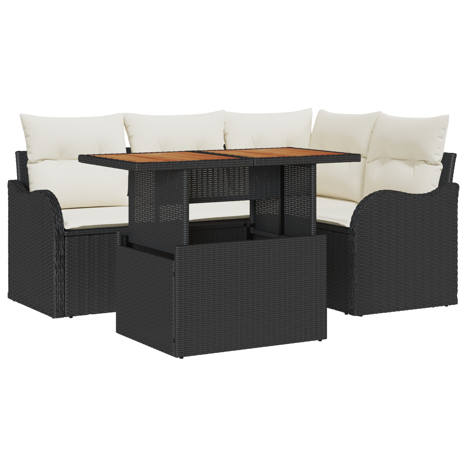 vidaXL Set de canapele pentru grădină cu pernă 5 pcs negru și crem