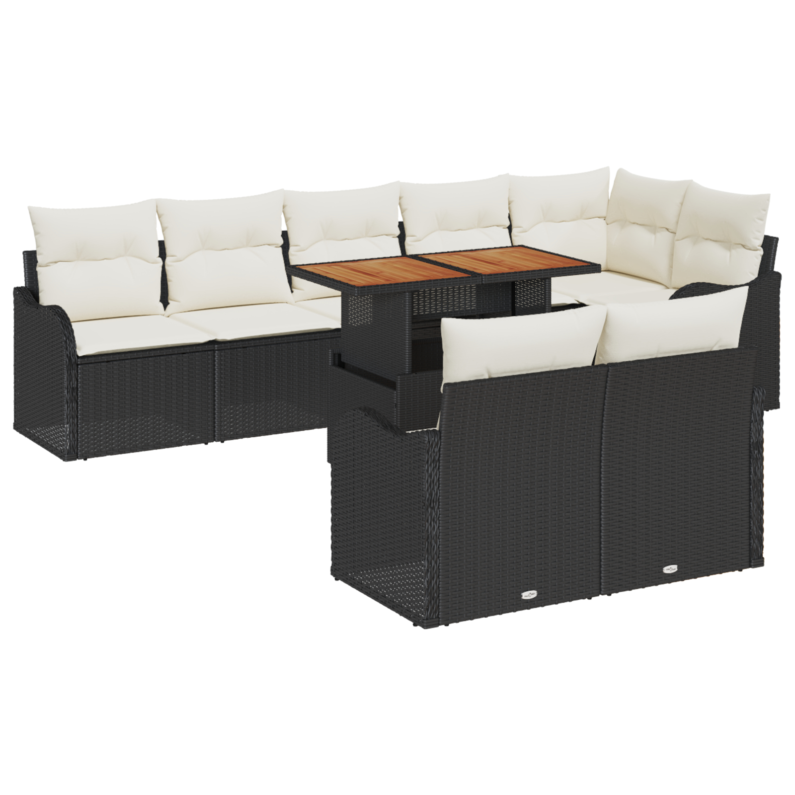 Set canapea de grădină 9 piese cu perne Negru Poliratan Acacia Set canapea de grădină 9 piese cu perne Negru Poliratan Acacia