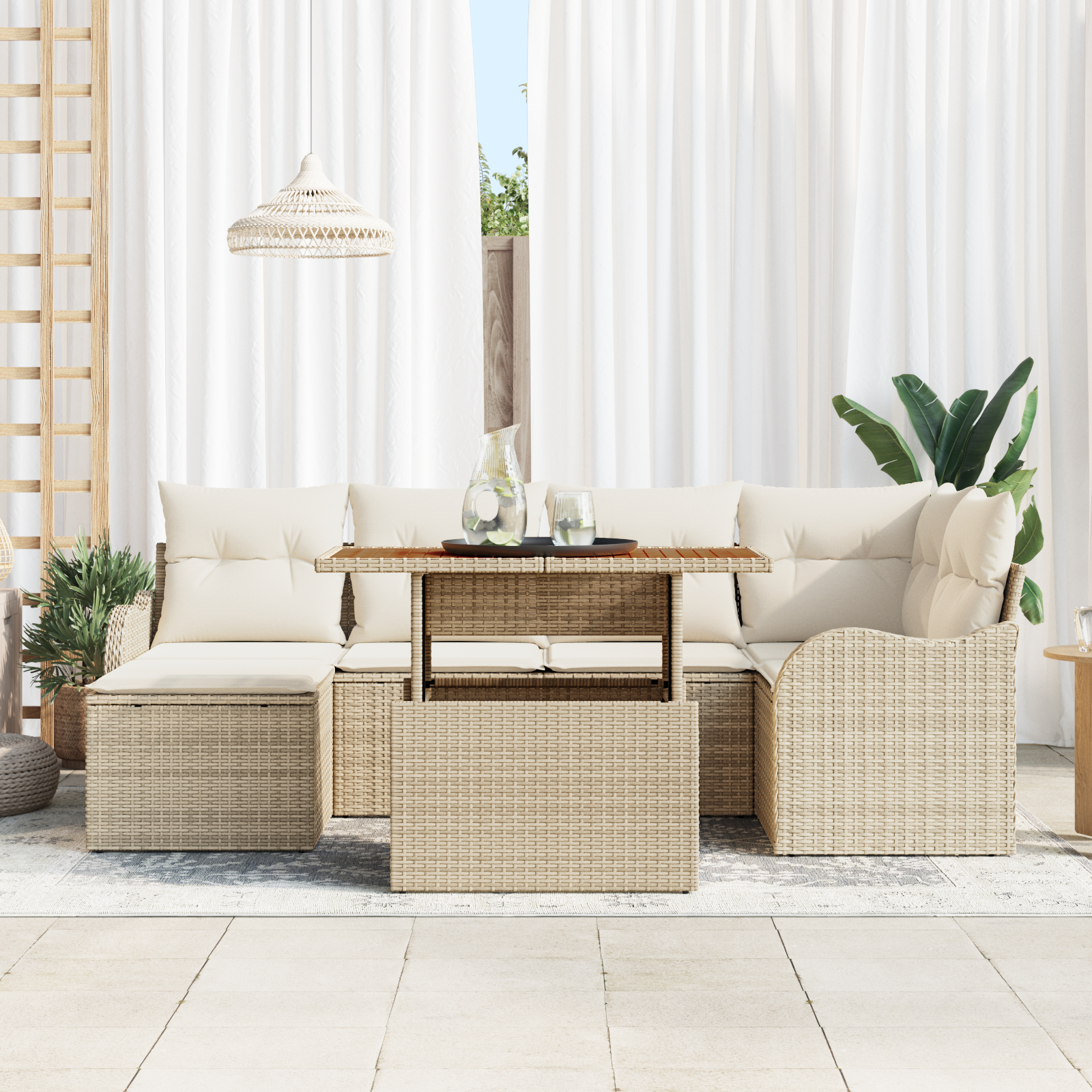 vidaXL Set de canapele pentru grădină cu pernă 7 pcs bej și crem vidaXL Set de canapele pentru grădină cu pernă 7 pcs bej și crem