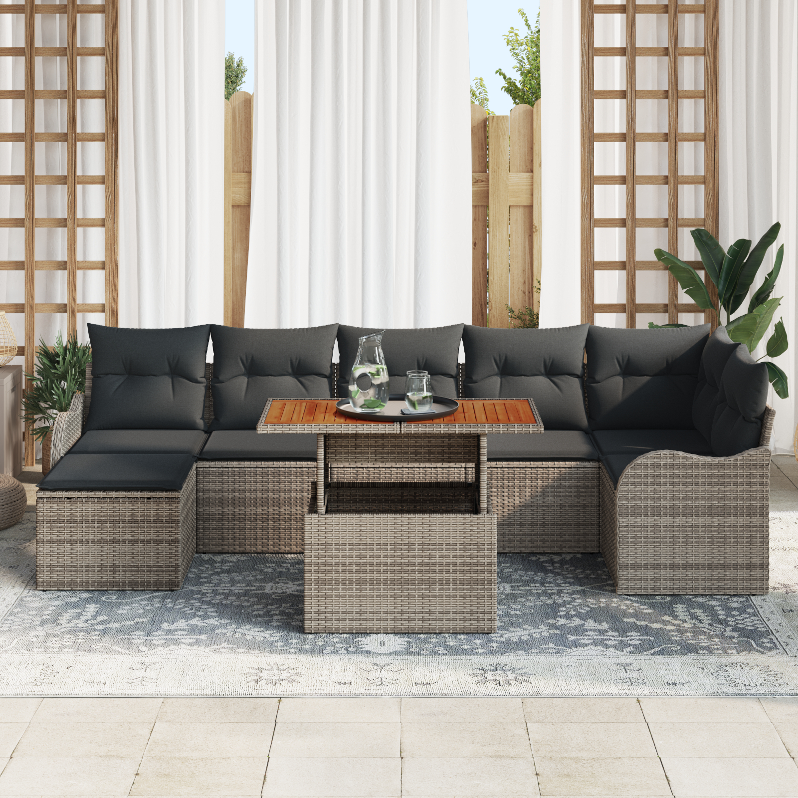 vidaXL Set de canapele pentru grădină cu pernă cu depozitare 8 pcs Gri