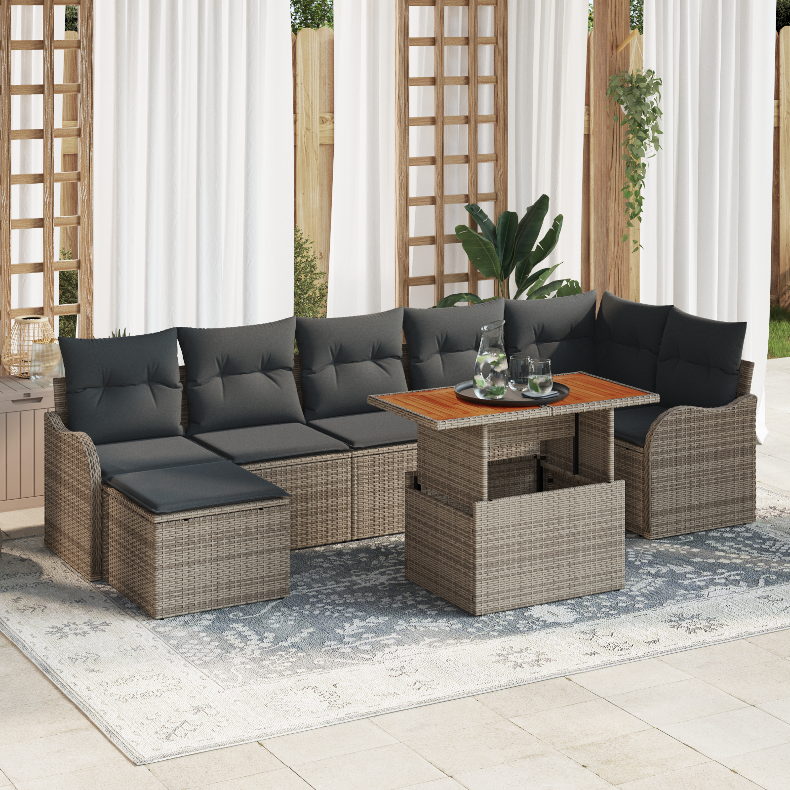 vidaXL Set de canapele pentru grădină cu pernă cu depozitare 8 pcs Gri