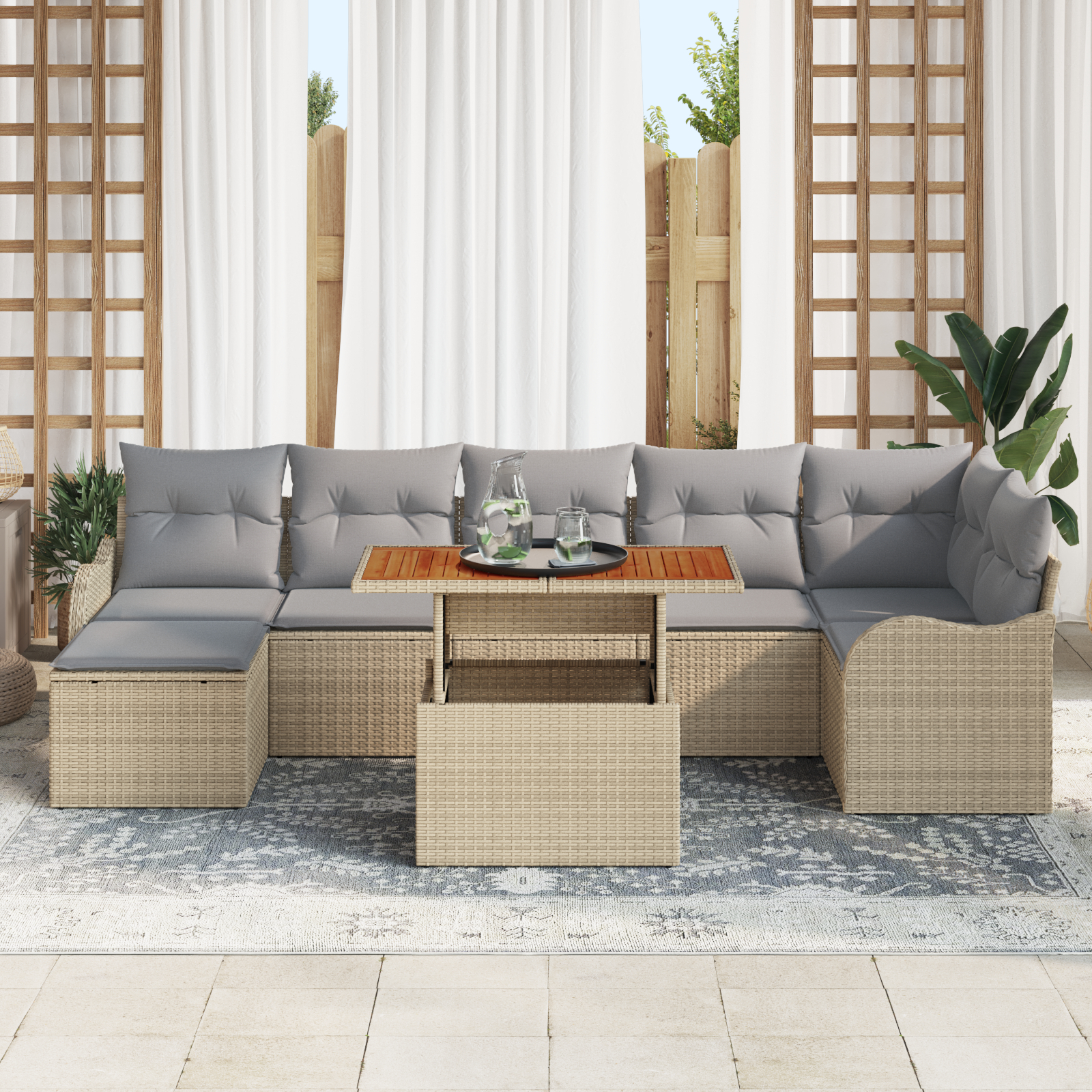 vidaXL Set de canapele pentru grădină 8 pcs bej și gri deschis