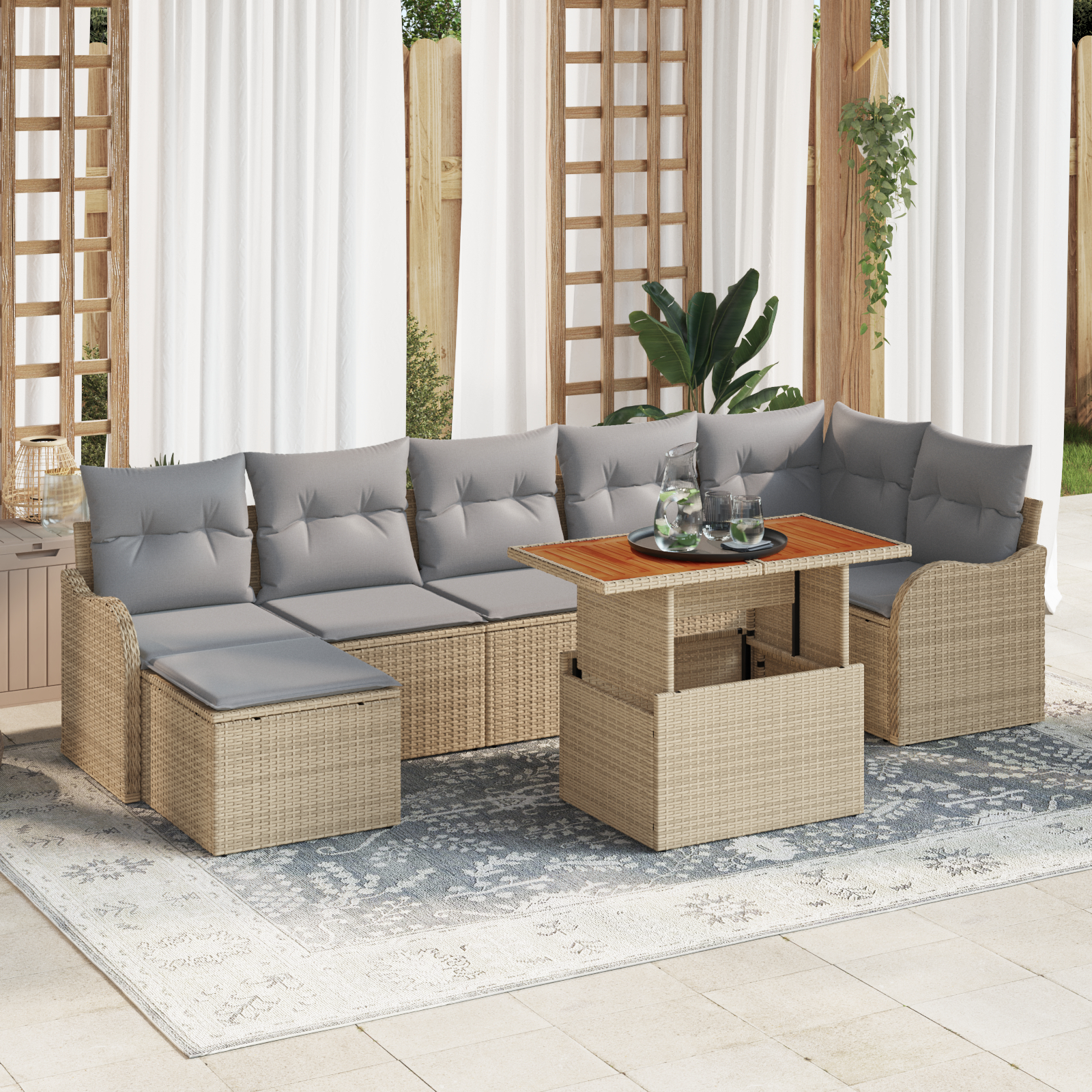 vidaXL Set de canapele pentru grădină 8 pcs bej și gri deschis