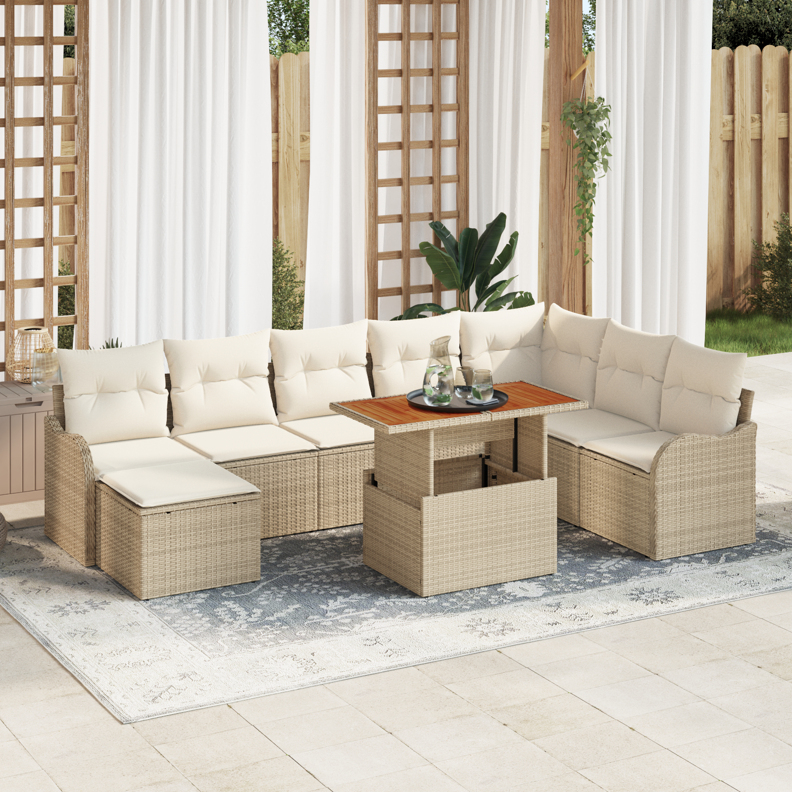 vidaXL Set de canapele pentru grădină cu pernă 9 pcs bej și crem