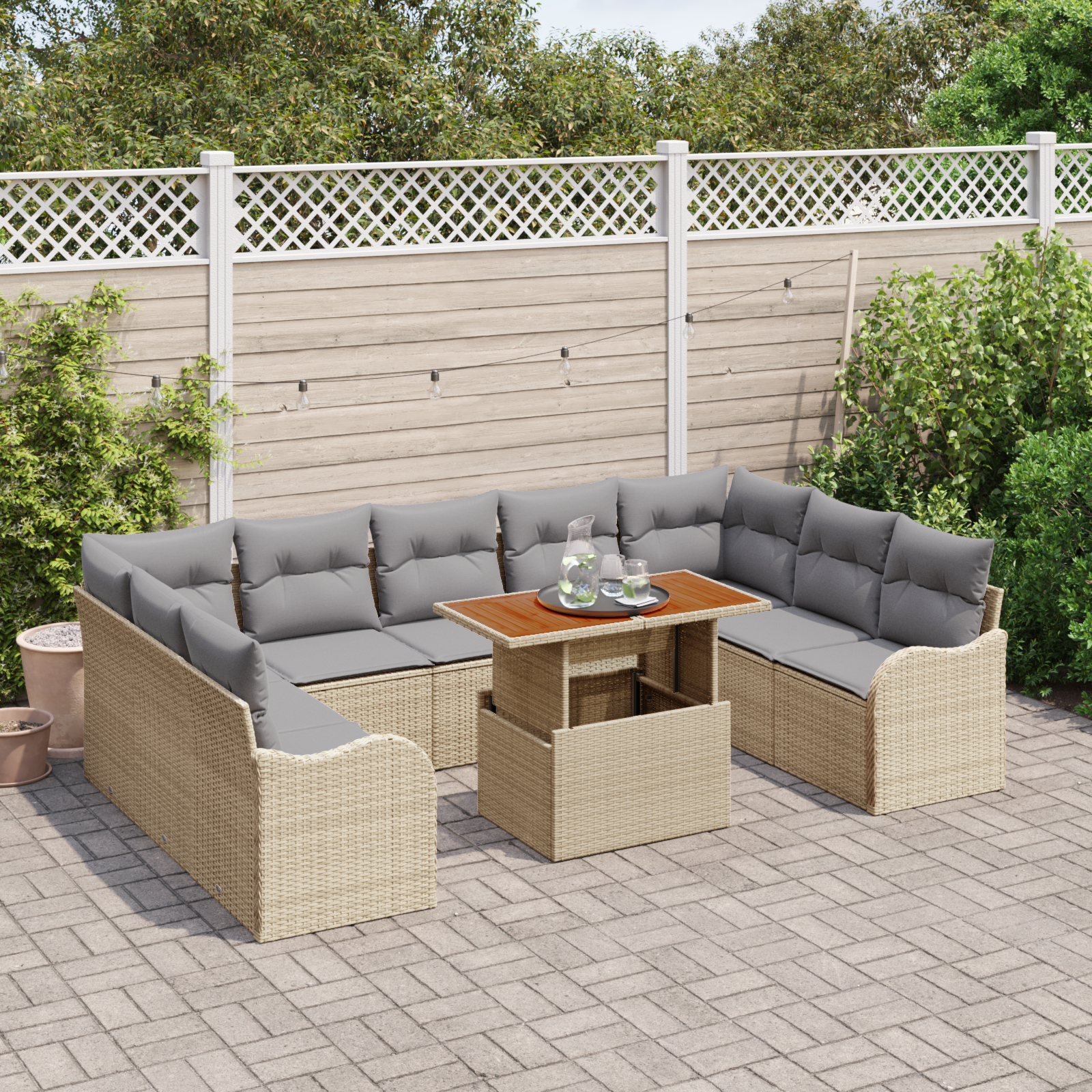 vidaXL Set de canapele pentru grădină 10 pcs bej și gri deschis vidaXL Set de canapele pentru grădină 10 pcs bej și gri deschis
