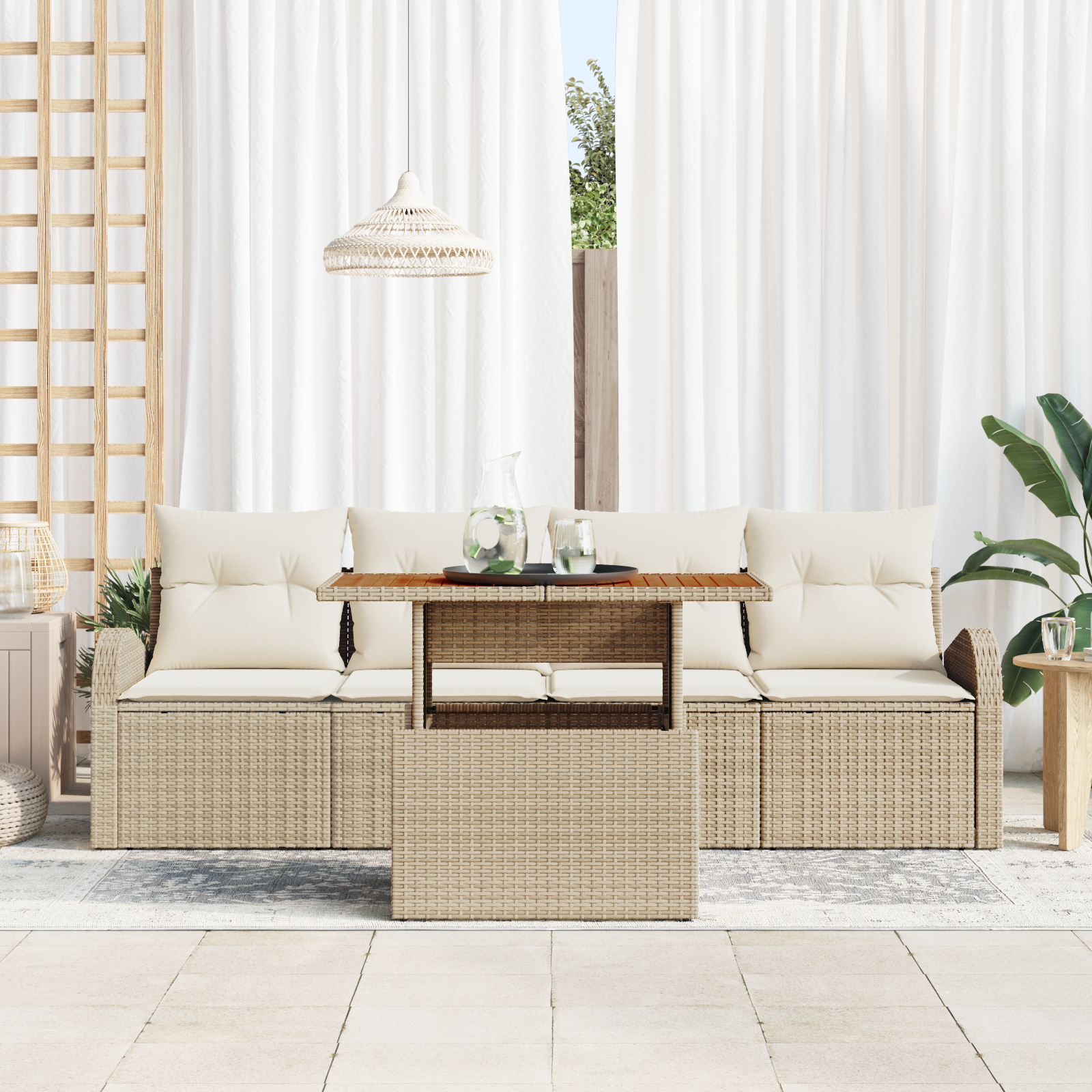 vidaXL Set de canapele pentru grădină cu pernă 5 pcs bej și crem vidaXL Set de canapele pentru grădină cu pernă 5 pcs bej și crem