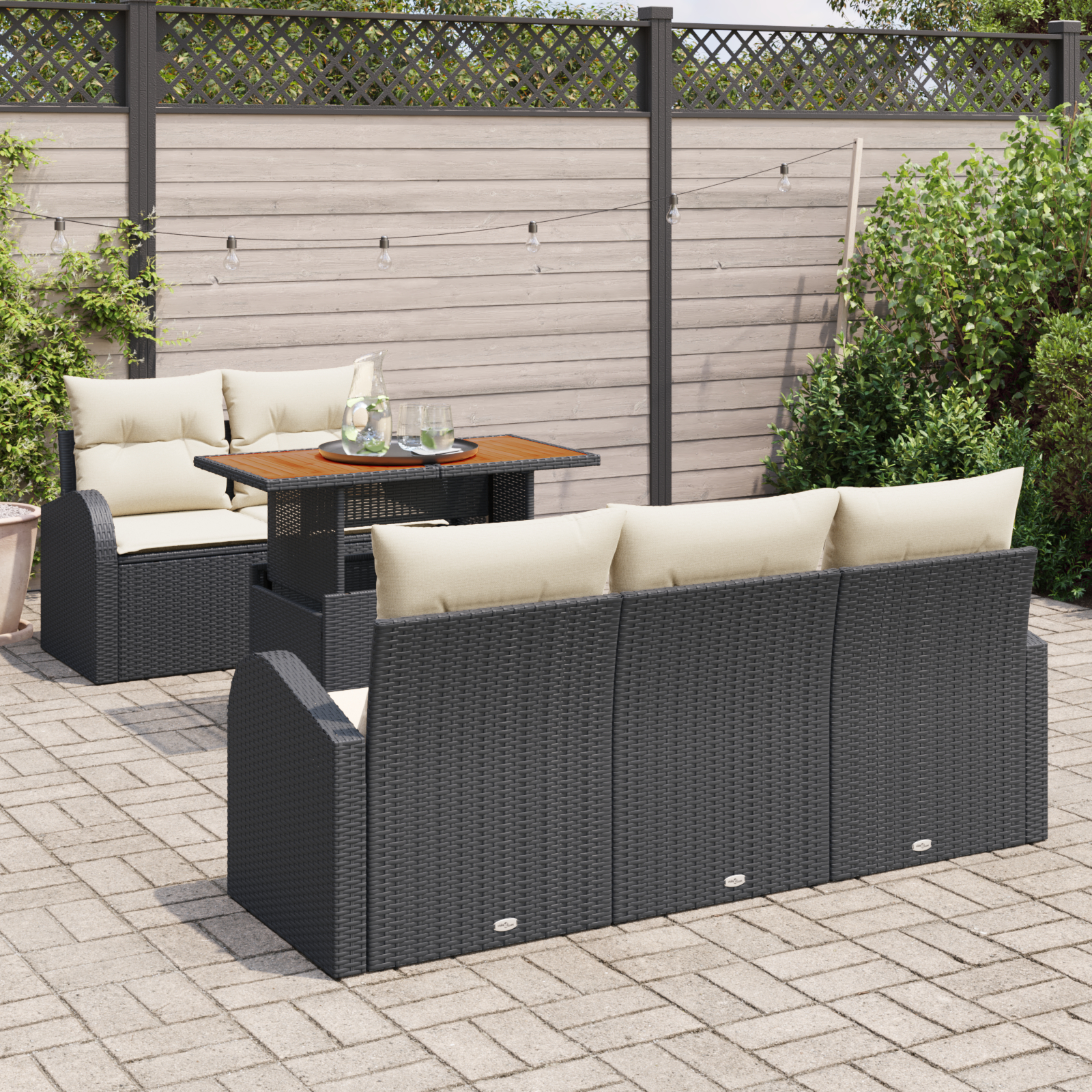 vidaXL Set de canapele pentru grădină cu pernă 6 pcs negru și crem vidaXL Set de canapele pentru grădină cu pernă 6 pcs negru și crem