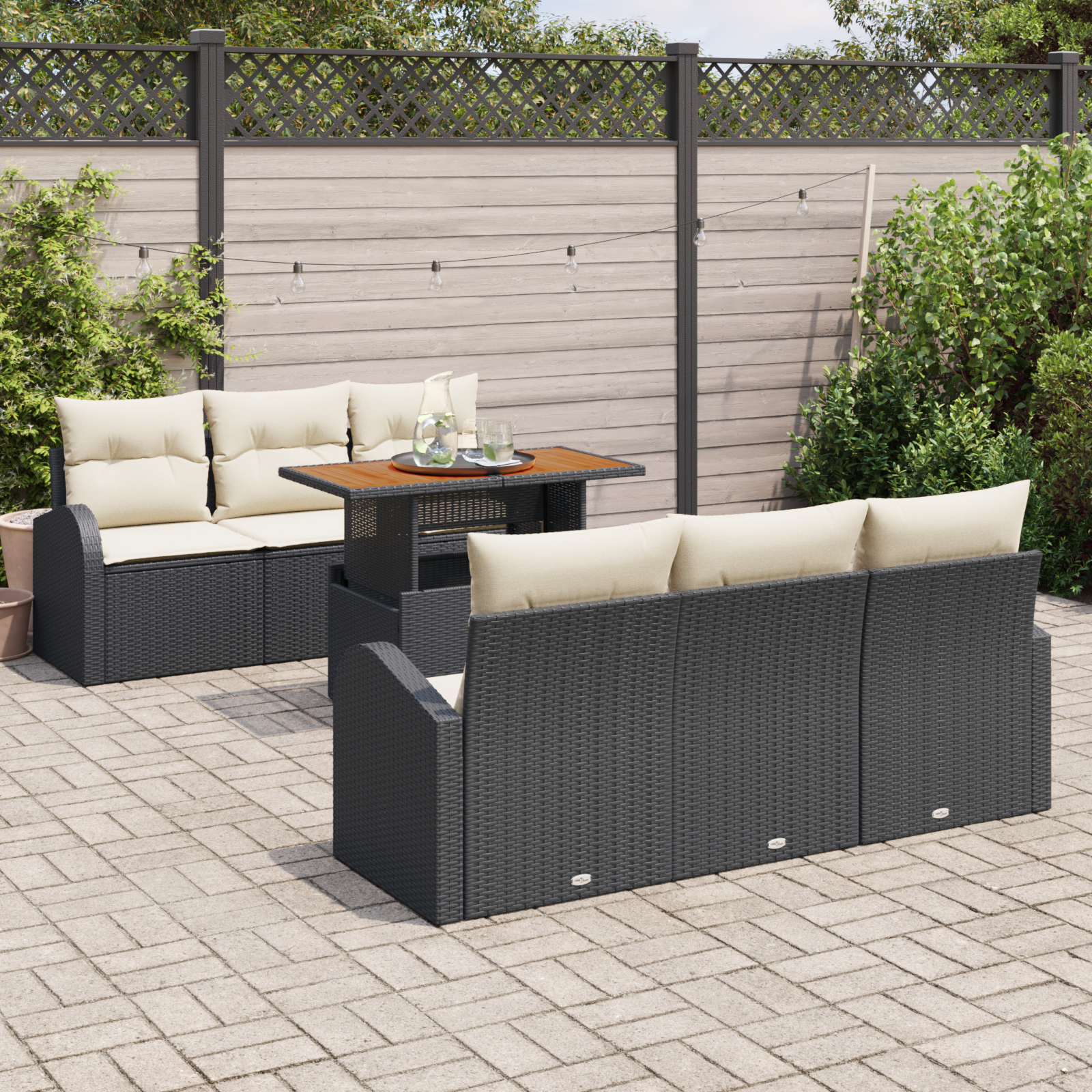 vidaXL Set de canapele pentru grădină cu pernă 7 pcs negru și crem vidaXL Set de canapele pentru grădină cu pernă 7 pcs negru și crem