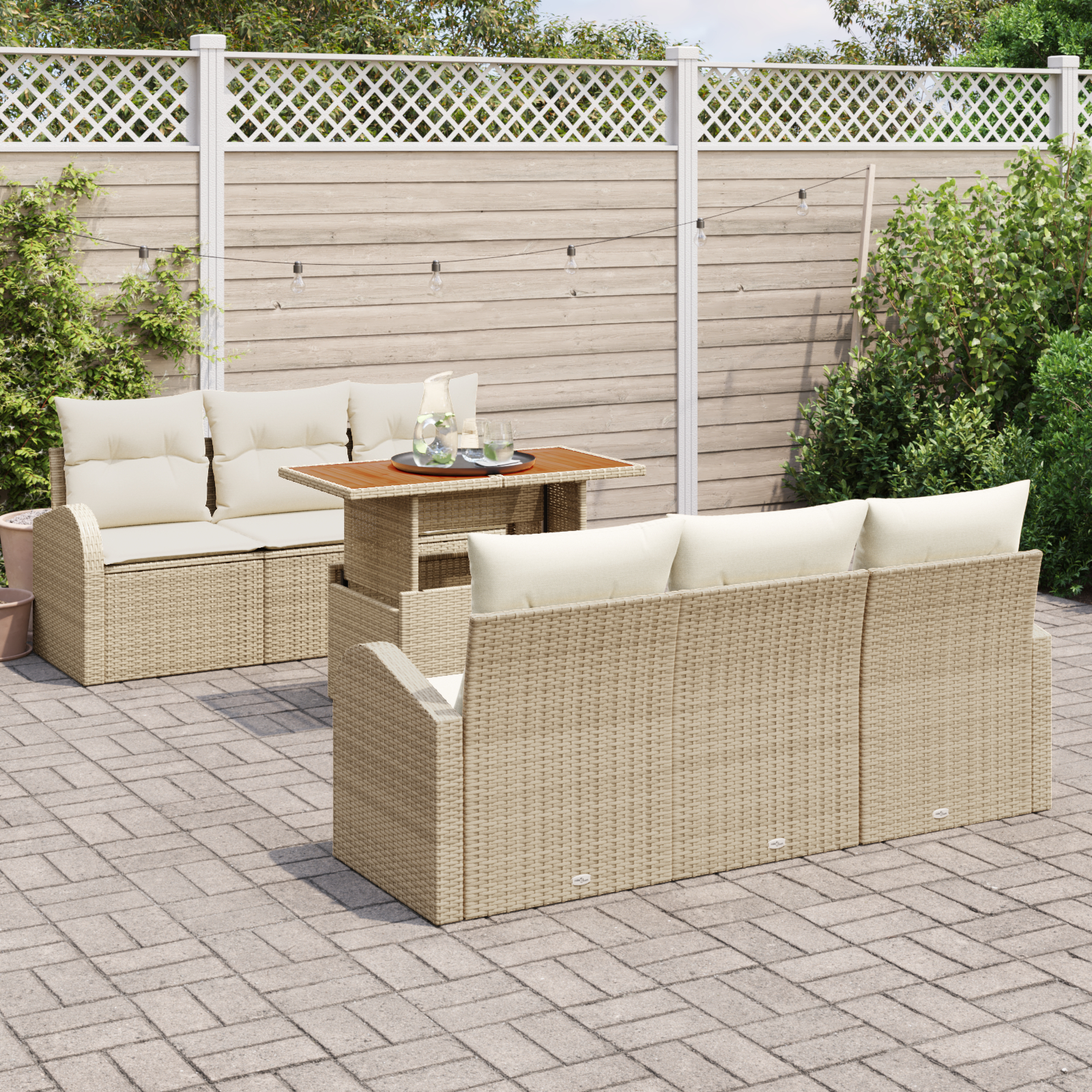 vidaXL Set de canapele pentru grădină cu pernă 7 pcs bej și crem vidaXL Set de canapele pentru grădină cu pernă 7 pcs bej și crem