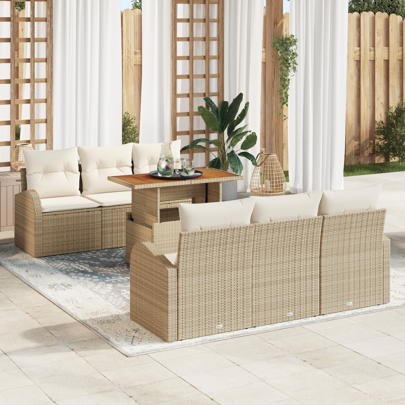 vidaXL Set de canapele pentru grădină cu pernă 7 pcs bej și crem vidaXL Set de canapele pentru grădină cu pernă 7 pcs bej și crem